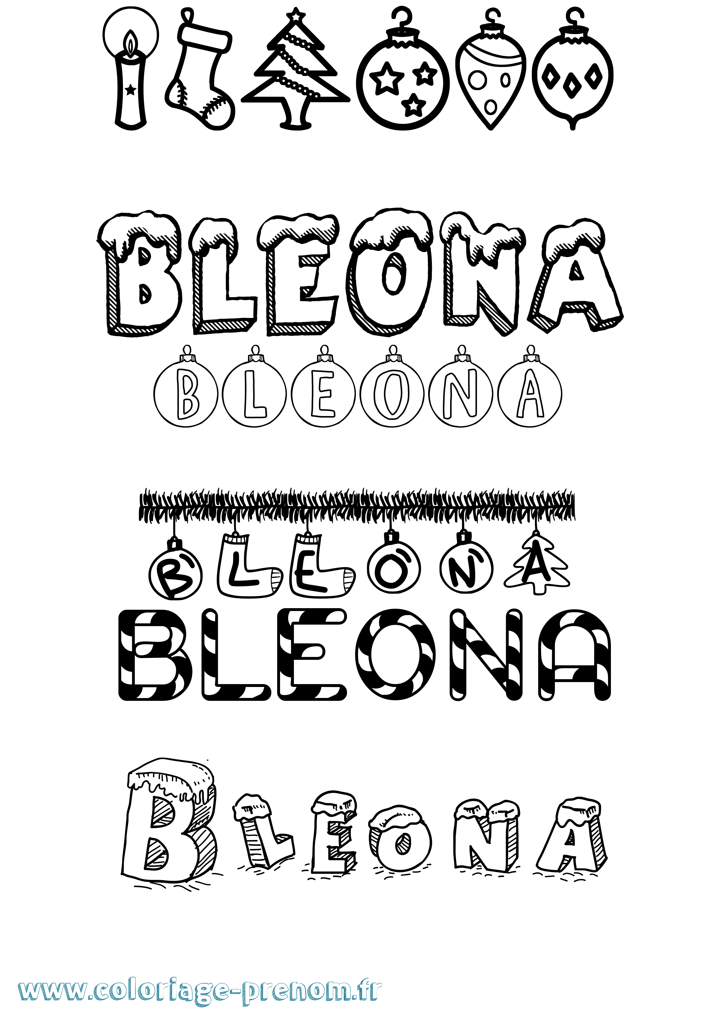 Coloriage Bleona Noël Coloriage prénom Bleona Noël