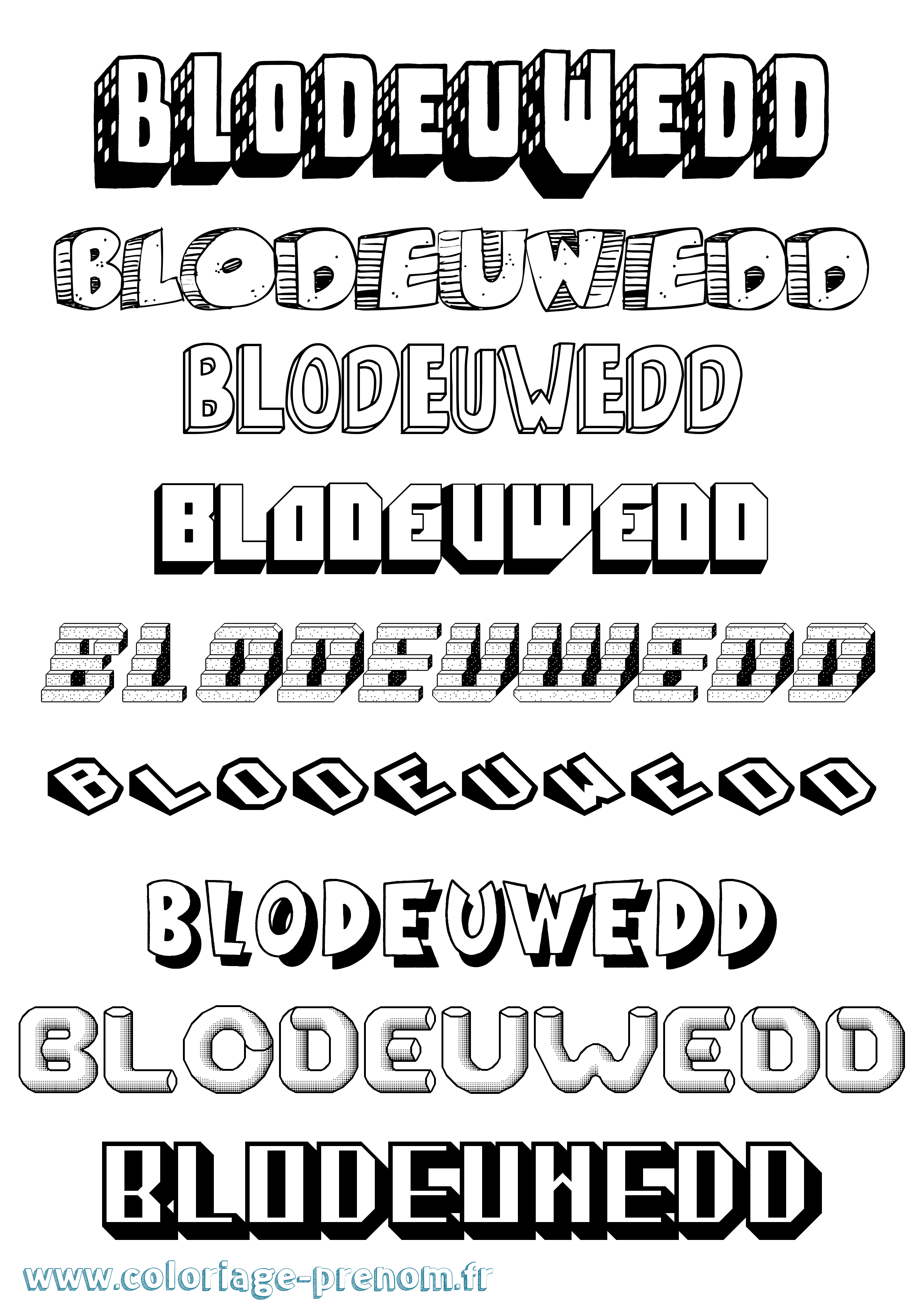 Coloriage Blodeuwedd Effet 3D Coloriage prénom Blodeuwedd Effet 3D