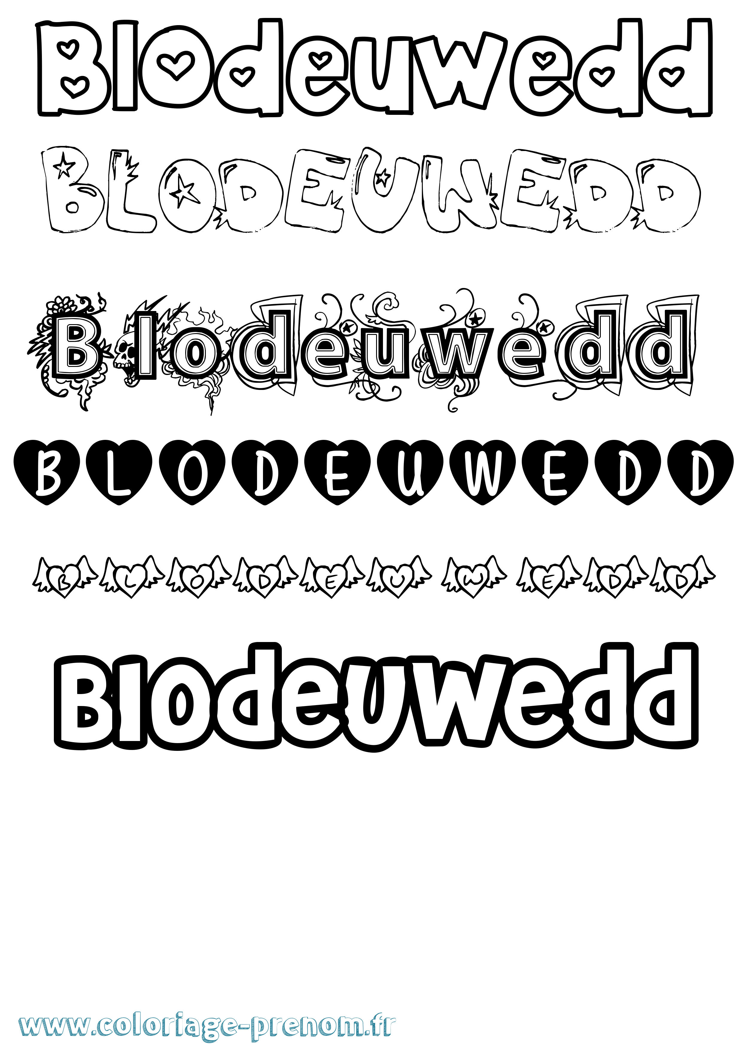 Coloriage Blodeuwedd Girly Coloriage prénom Blodeuwedd Girly