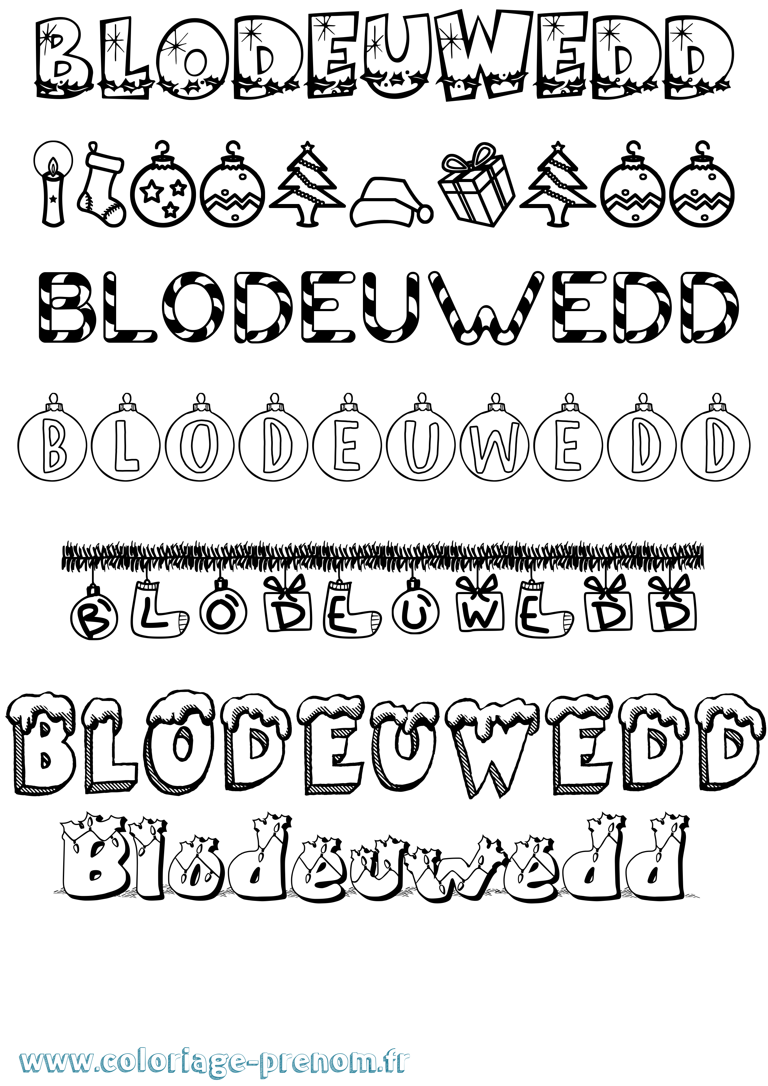 Coloriage Blodeuwedd Noël Coloriage prénom Blodeuwedd Noël