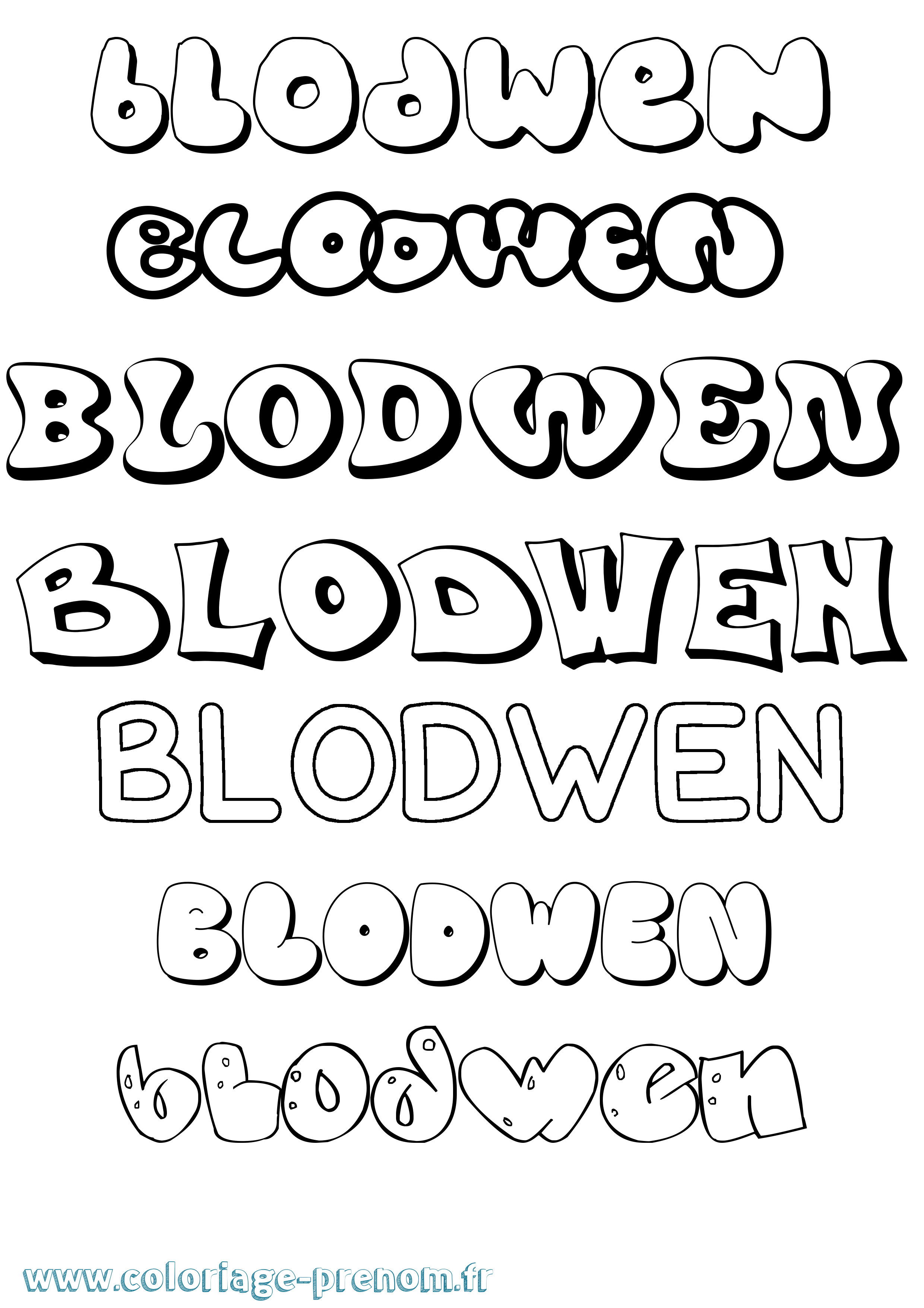 Coloriage prénom Blodwen Bubble