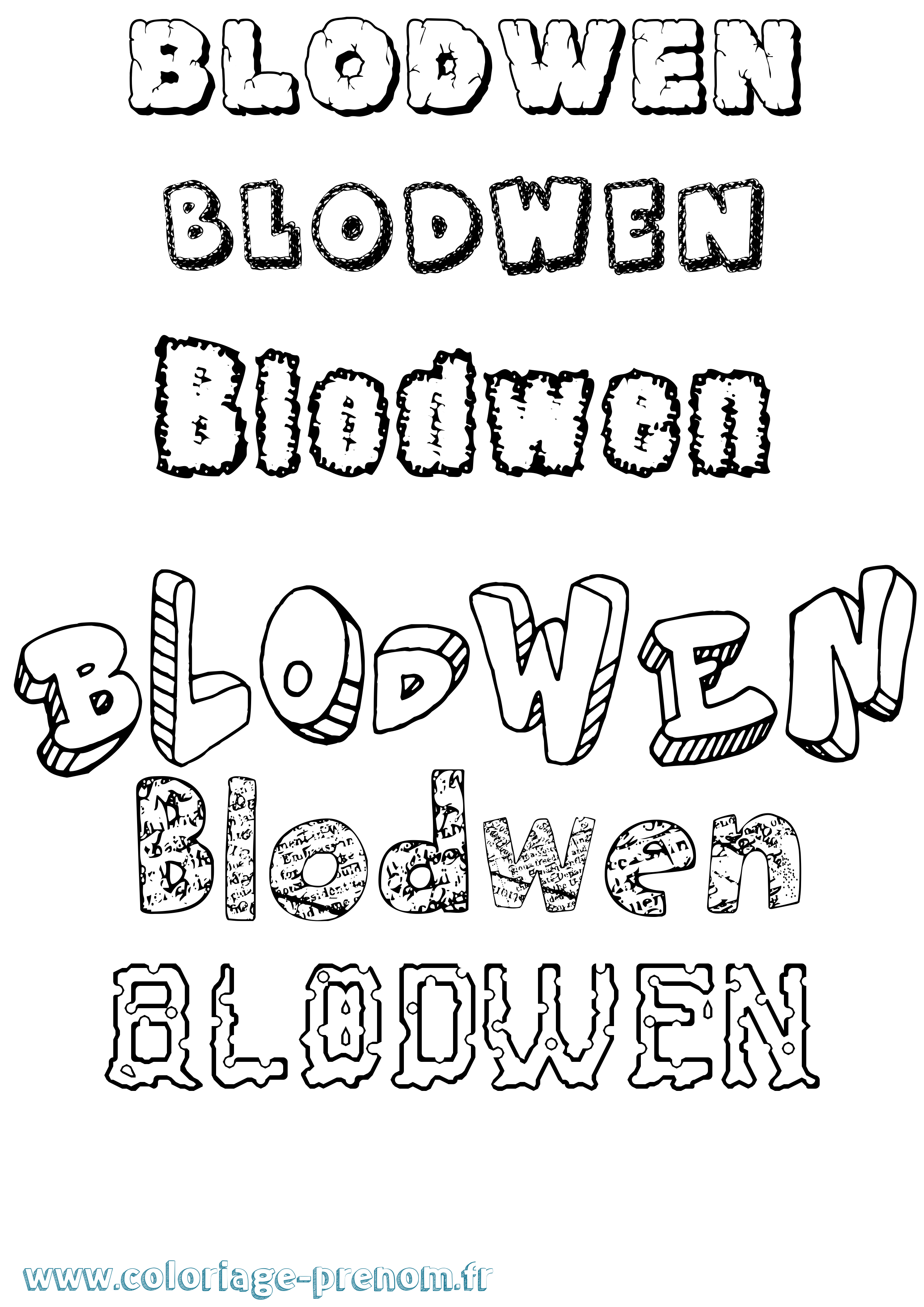 Coloriage prénom Blodwen Destructuré