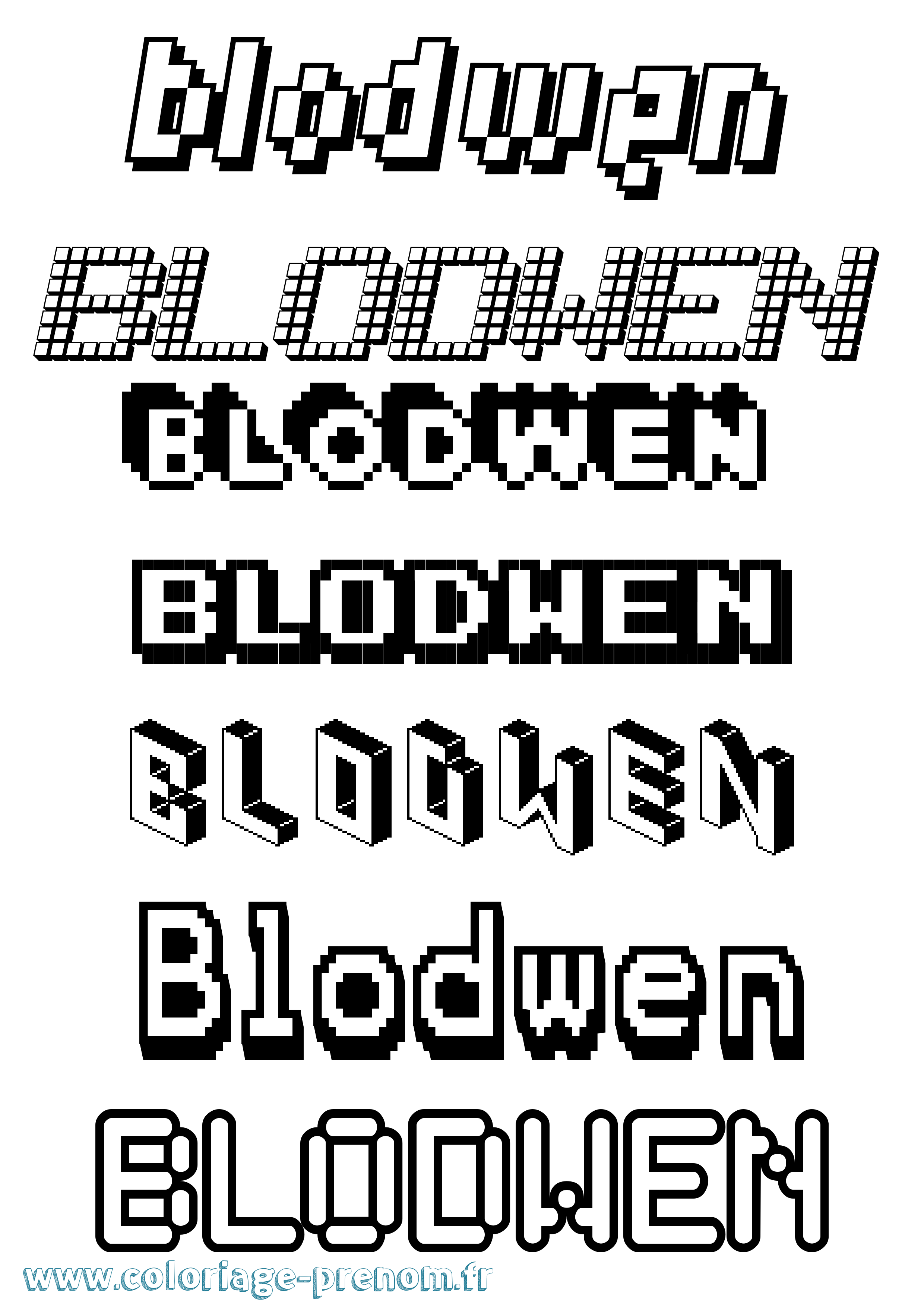 Coloriage prénom Blodwen Pixel