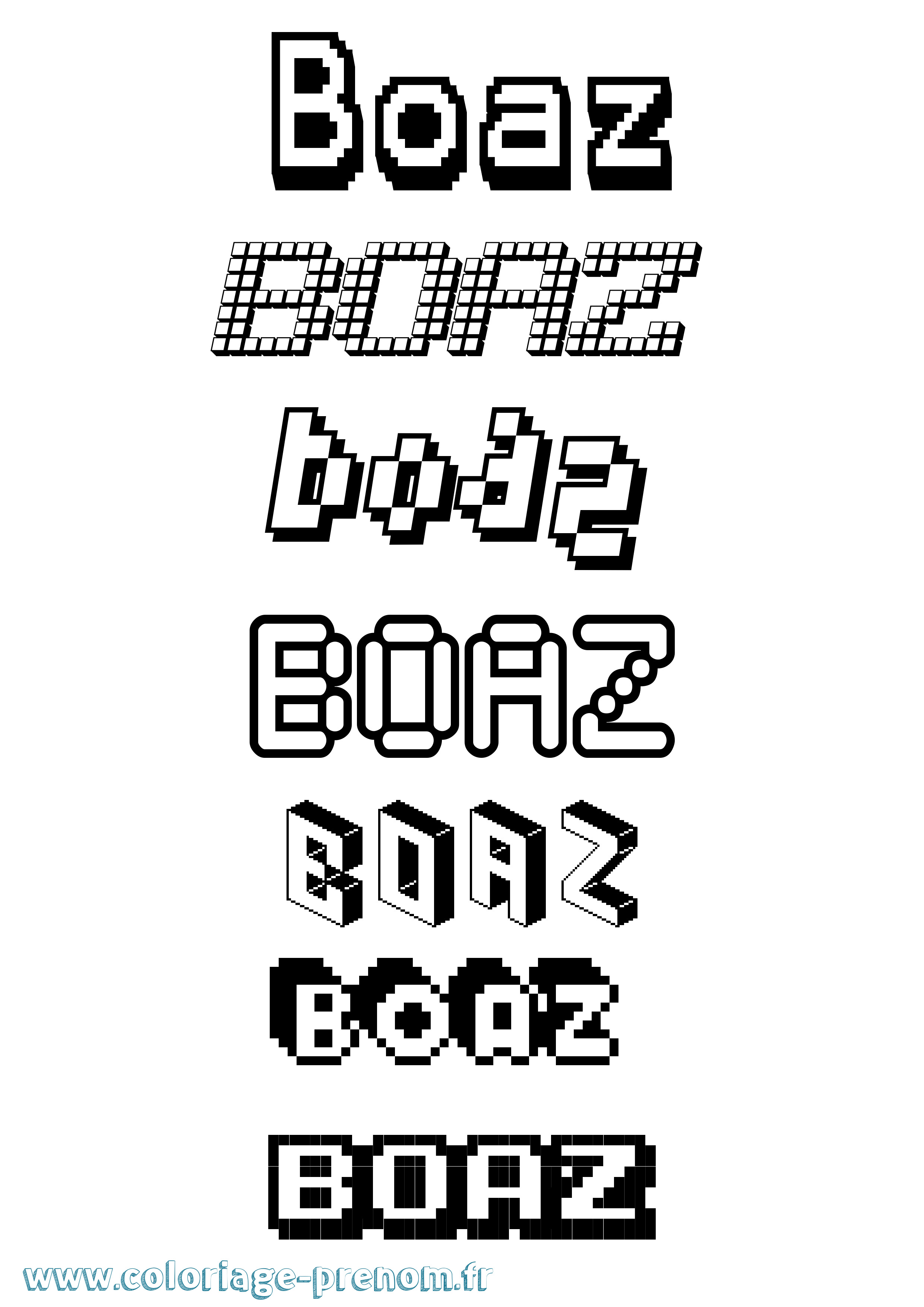 Coloriage prénom Boaz Pixel