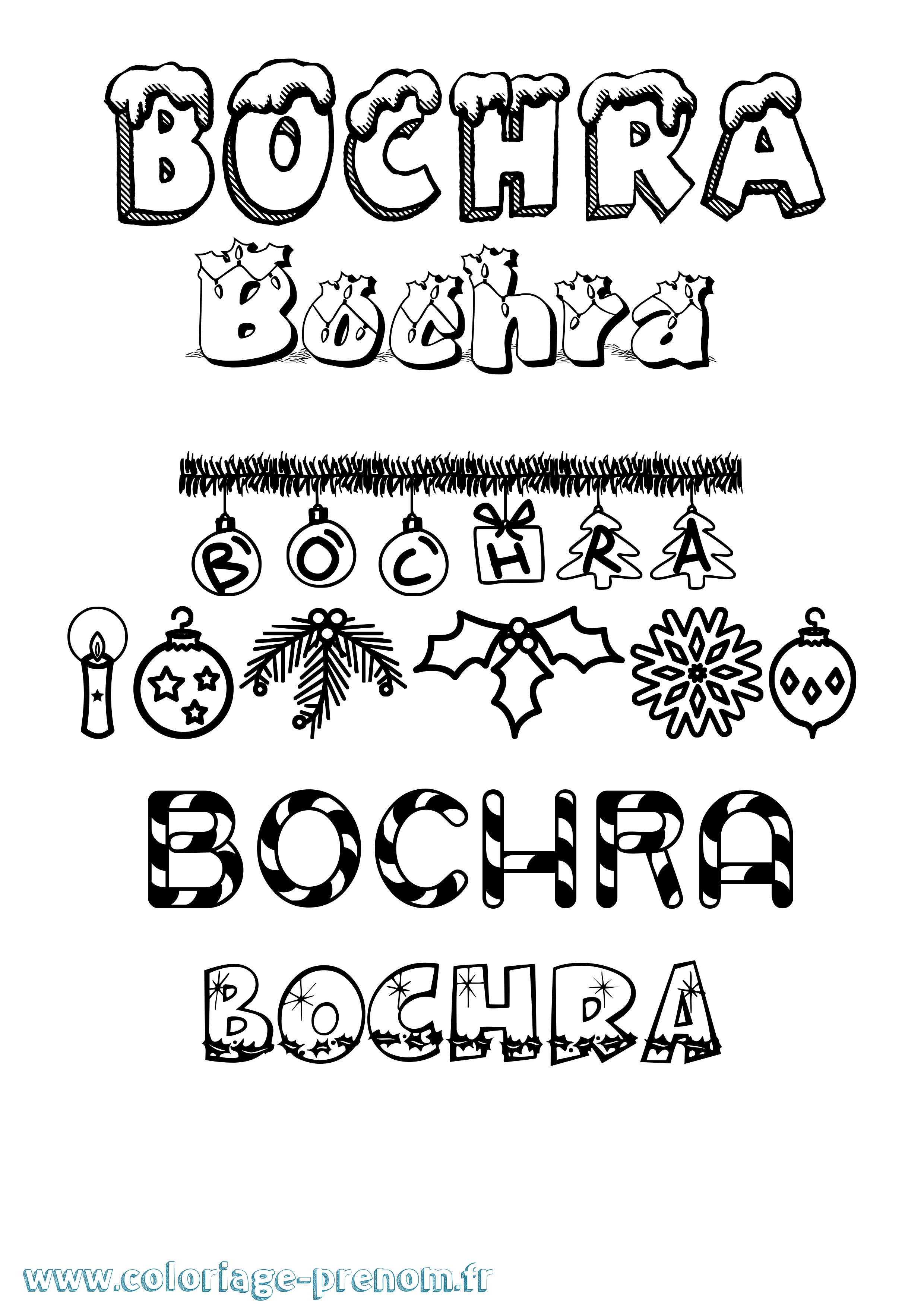 Coloriage prénom Bochra Noël