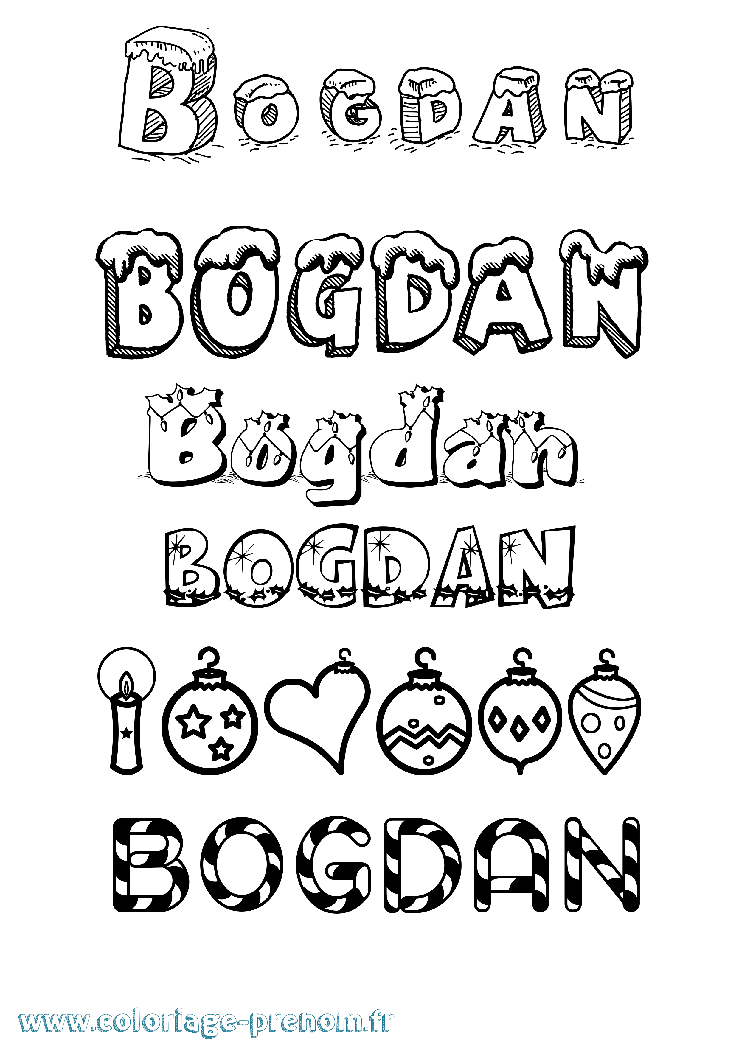 Coloriage prénom Bogdan Noël