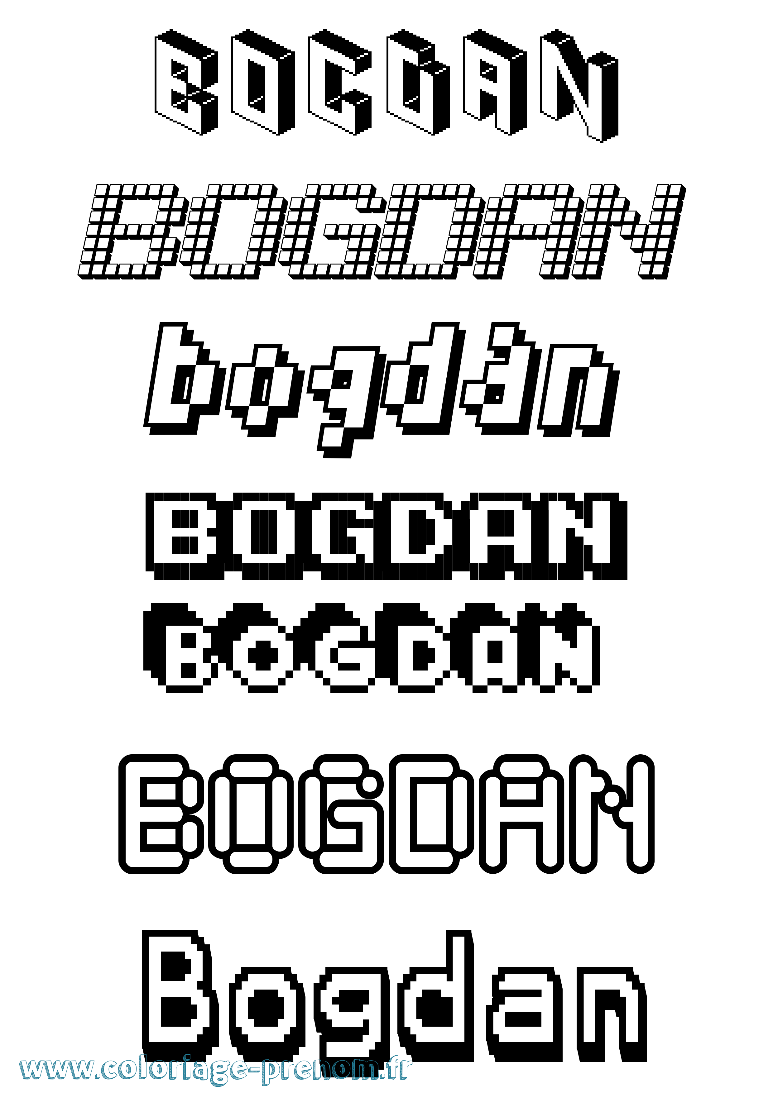 Coloriage prénom Bogdan Pixel