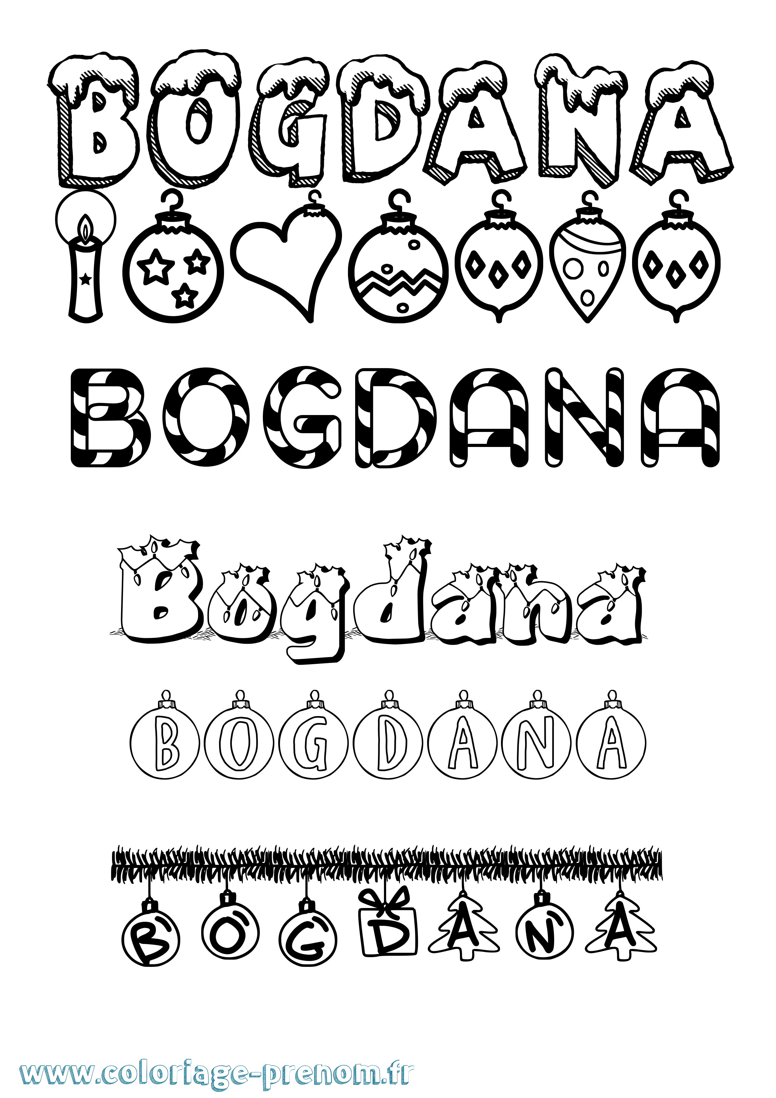 Coloriage Bogdana Noël Coloriage prénom Bogdana Noël