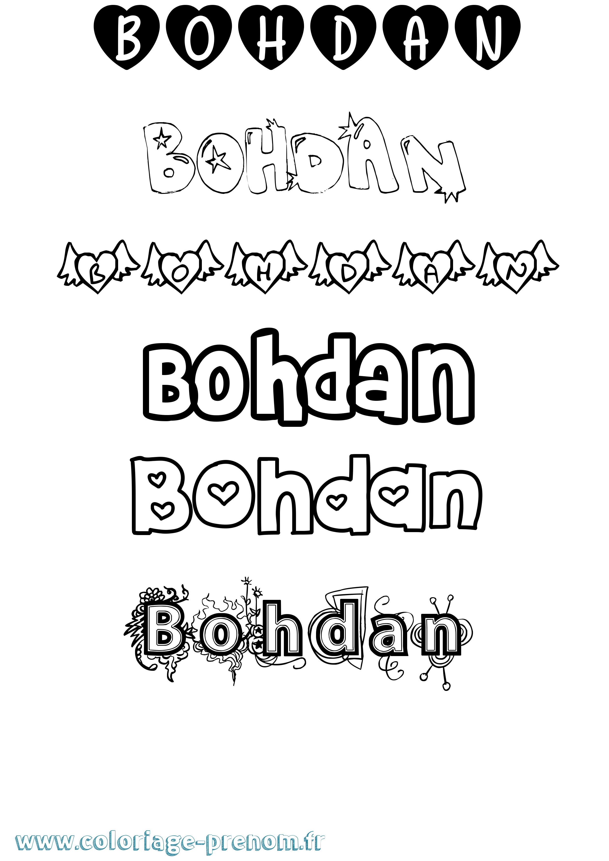 Coloriage prénom Bohdan Girly