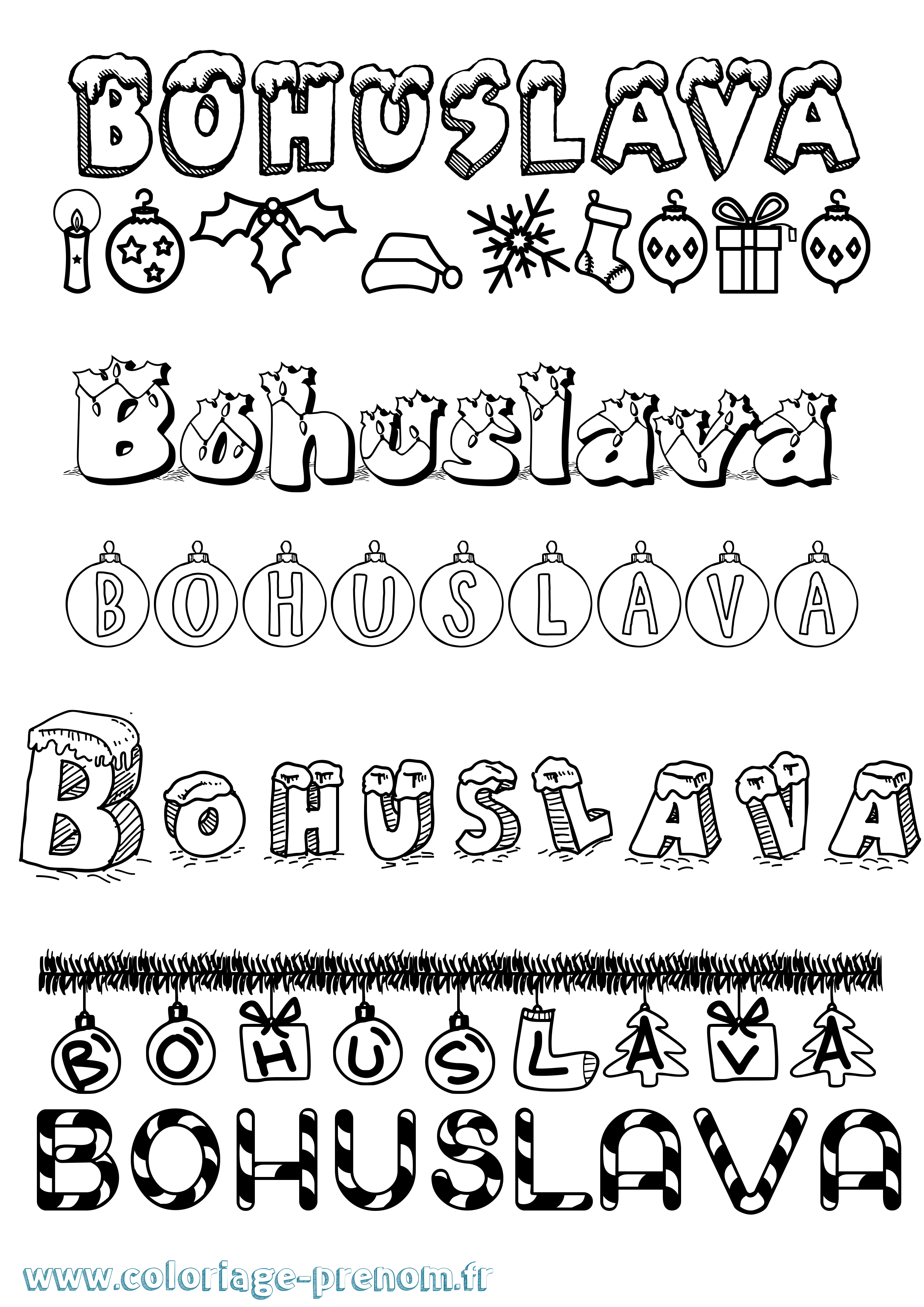 Coloriage Bohuslava Noël Coloriage prénom Bohuslava Noël