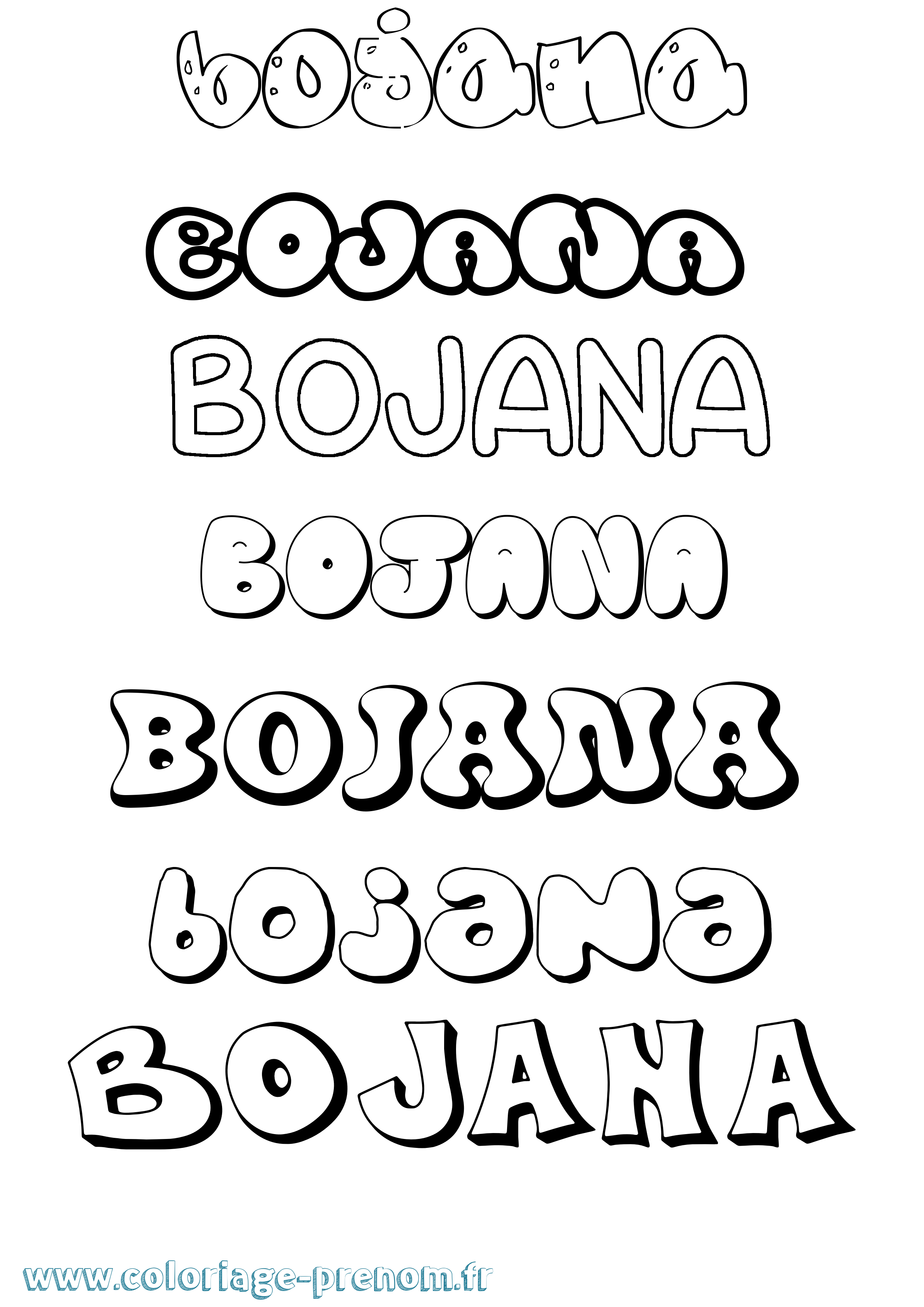 Coloriage prénom Bojana Bubble