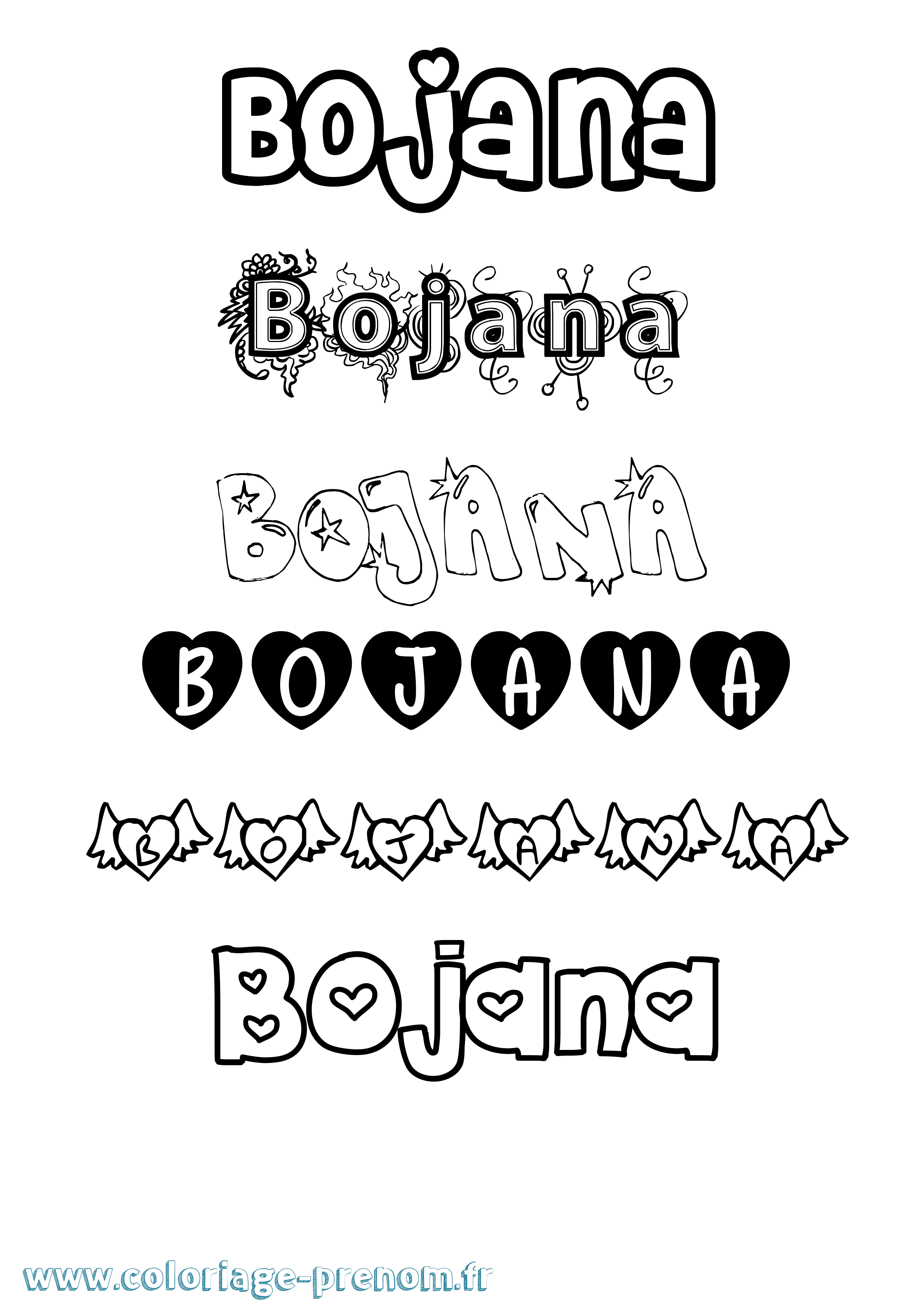 Coloriage prénom Bojana Girly