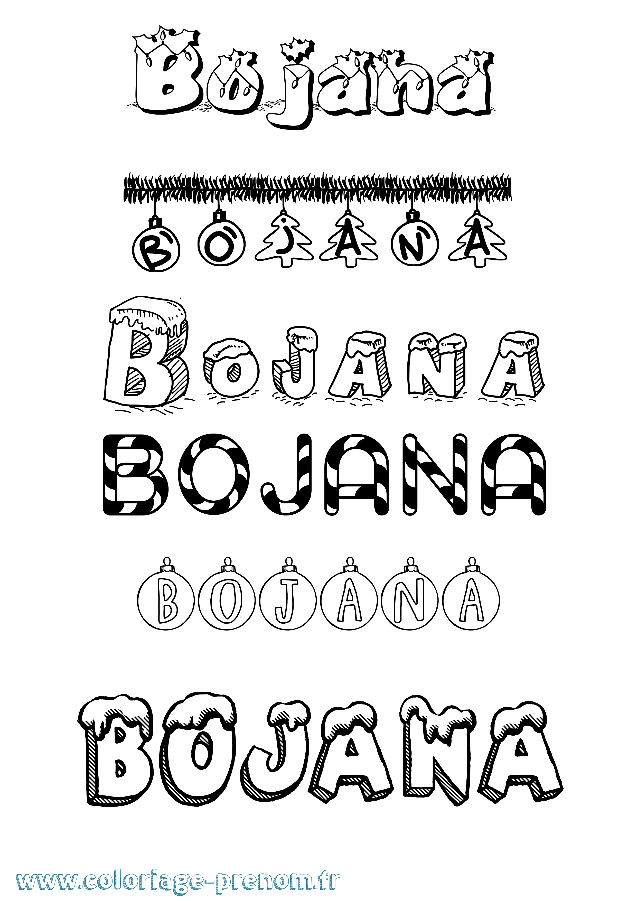 Coloriage prénom Bojana Noël