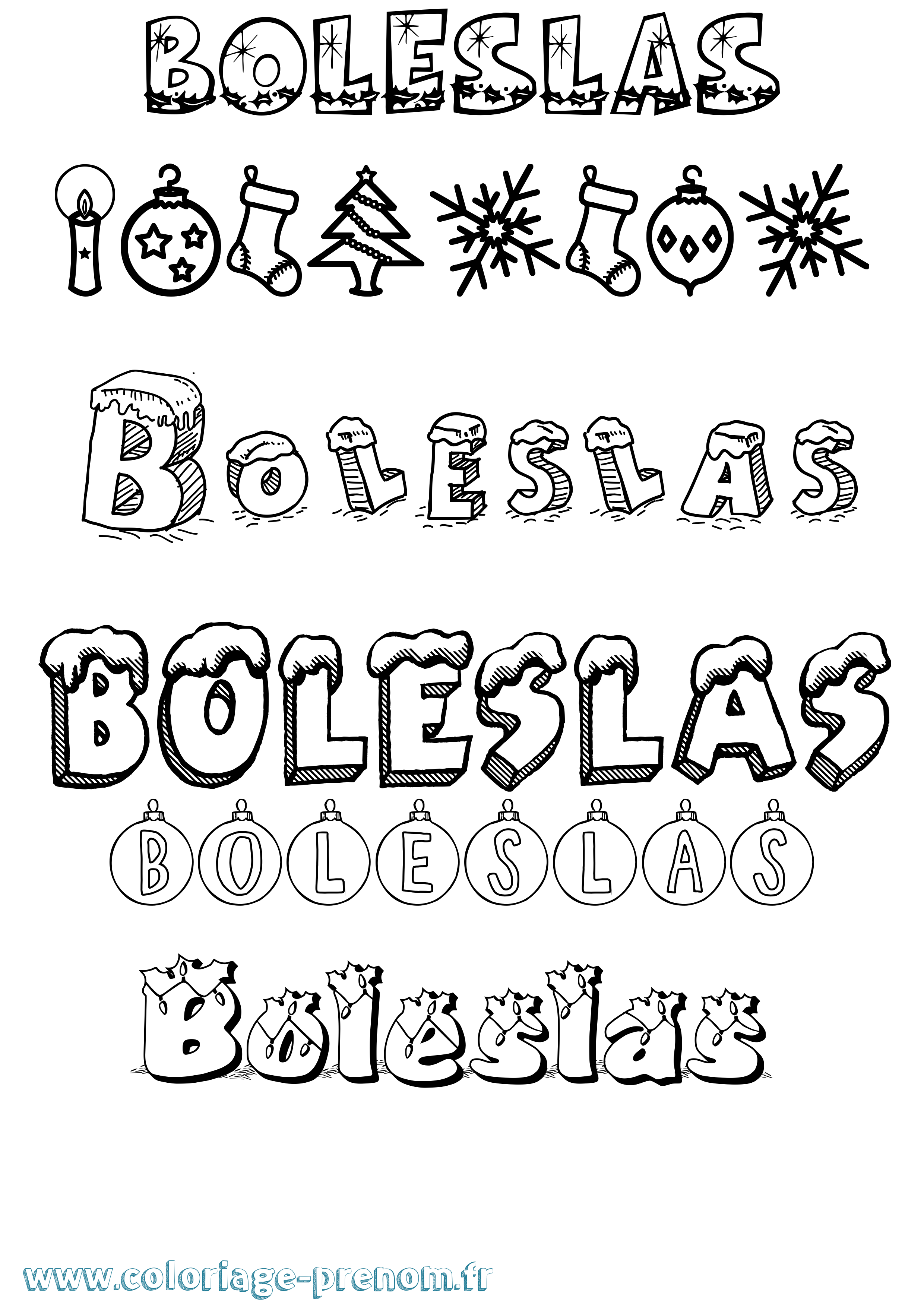 Coloriage prénom Boleslas Noël
