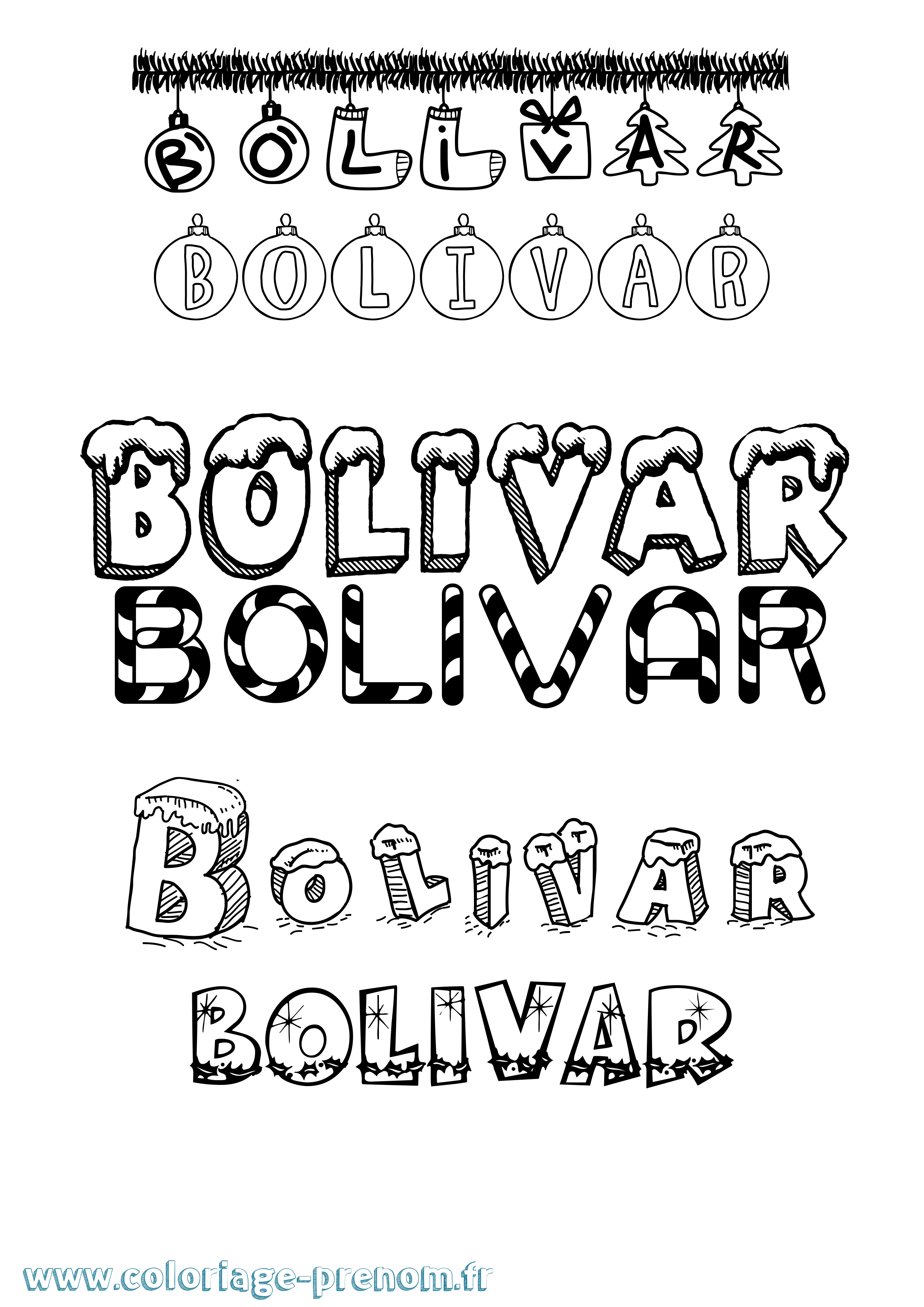 Coloriage prénom Bolivar Noël