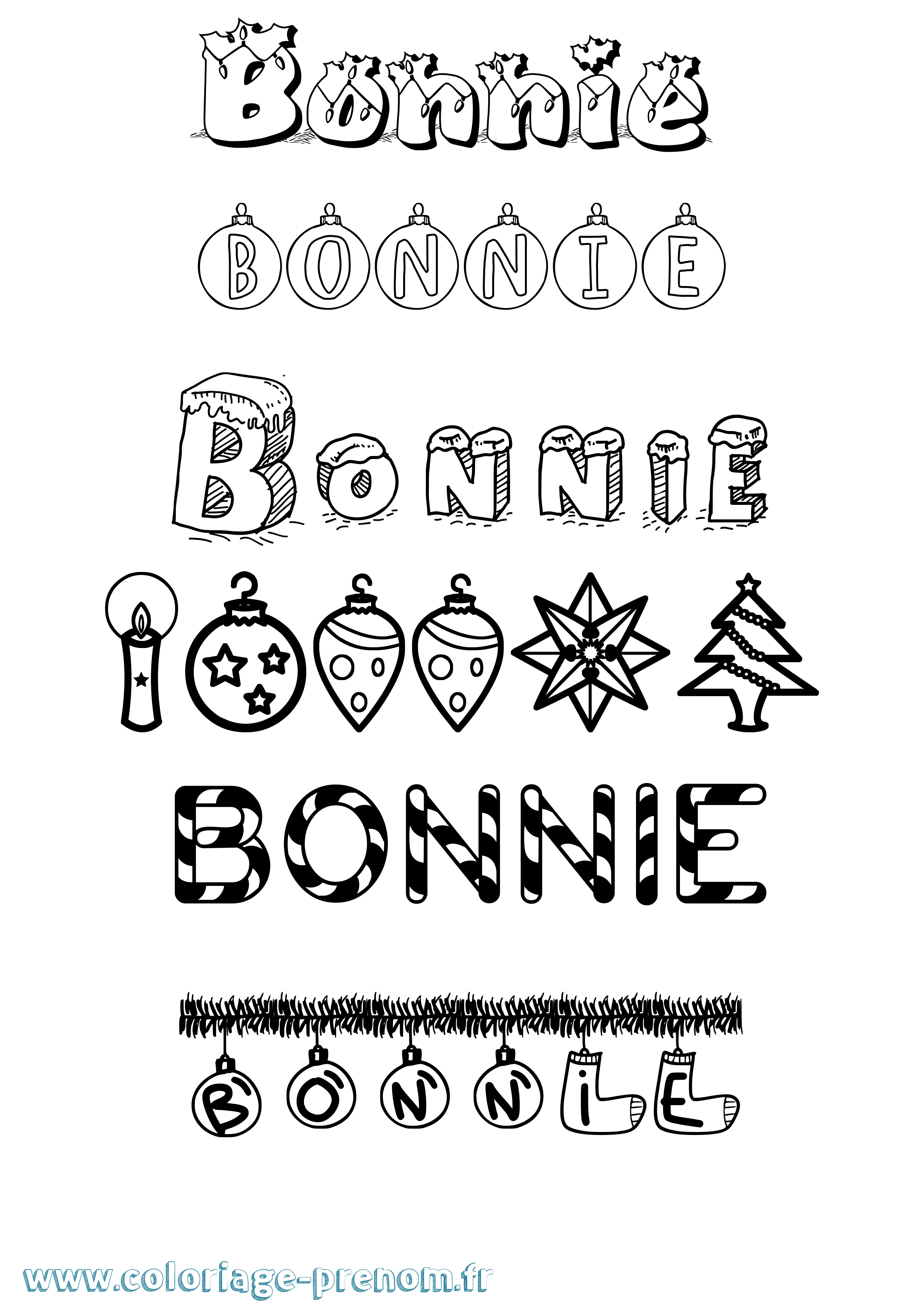 Coloriage prénom Bonnie Noël