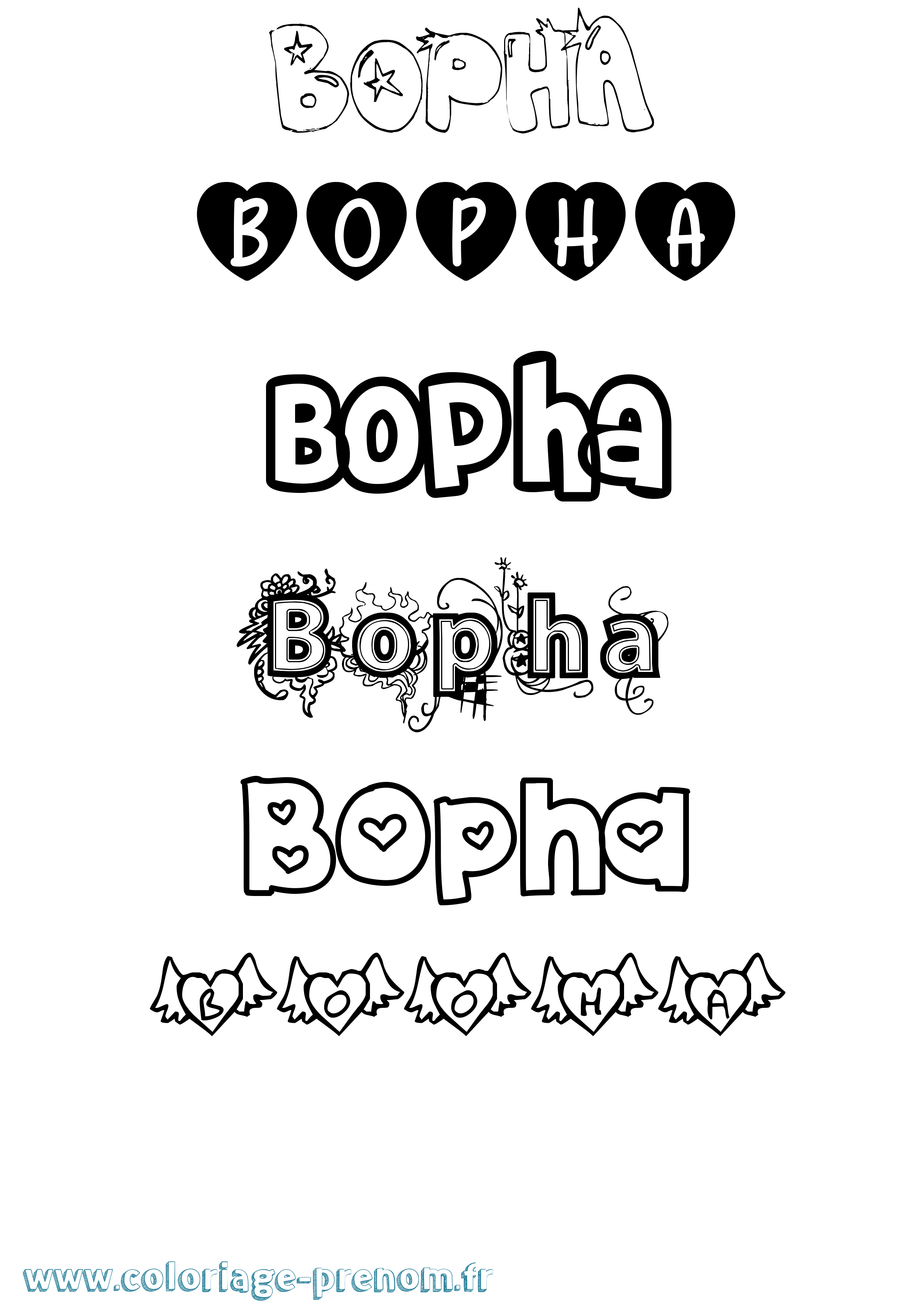 Coloriage prénom Bopha Girly