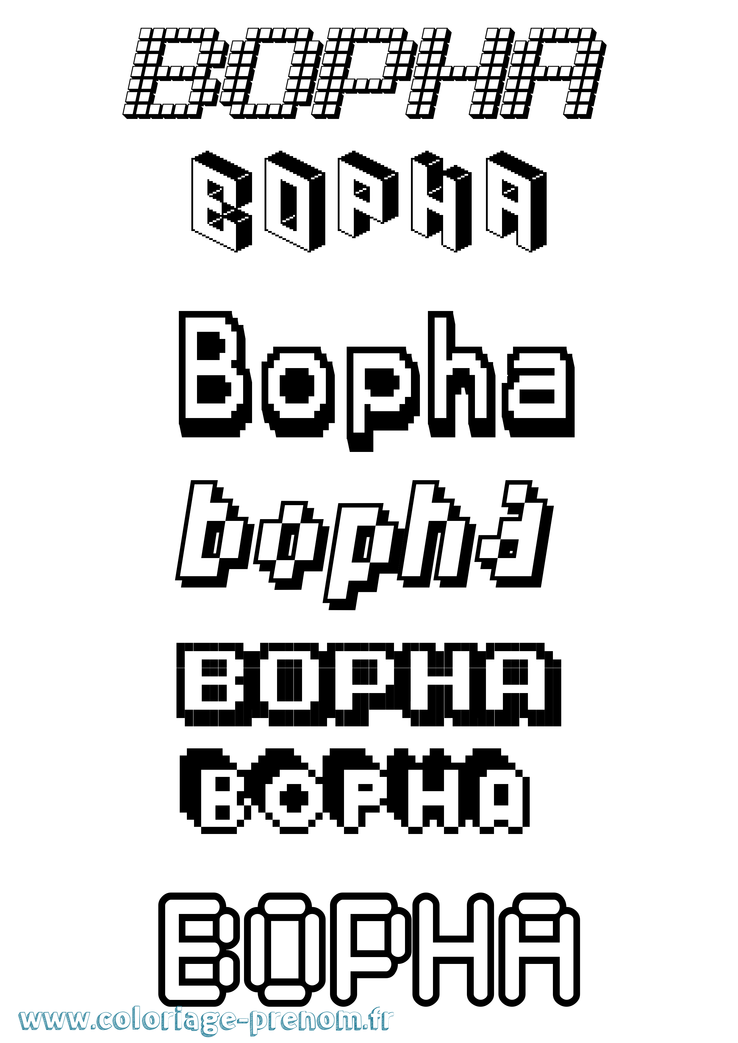 Coloriage prénom Bopha Pixel