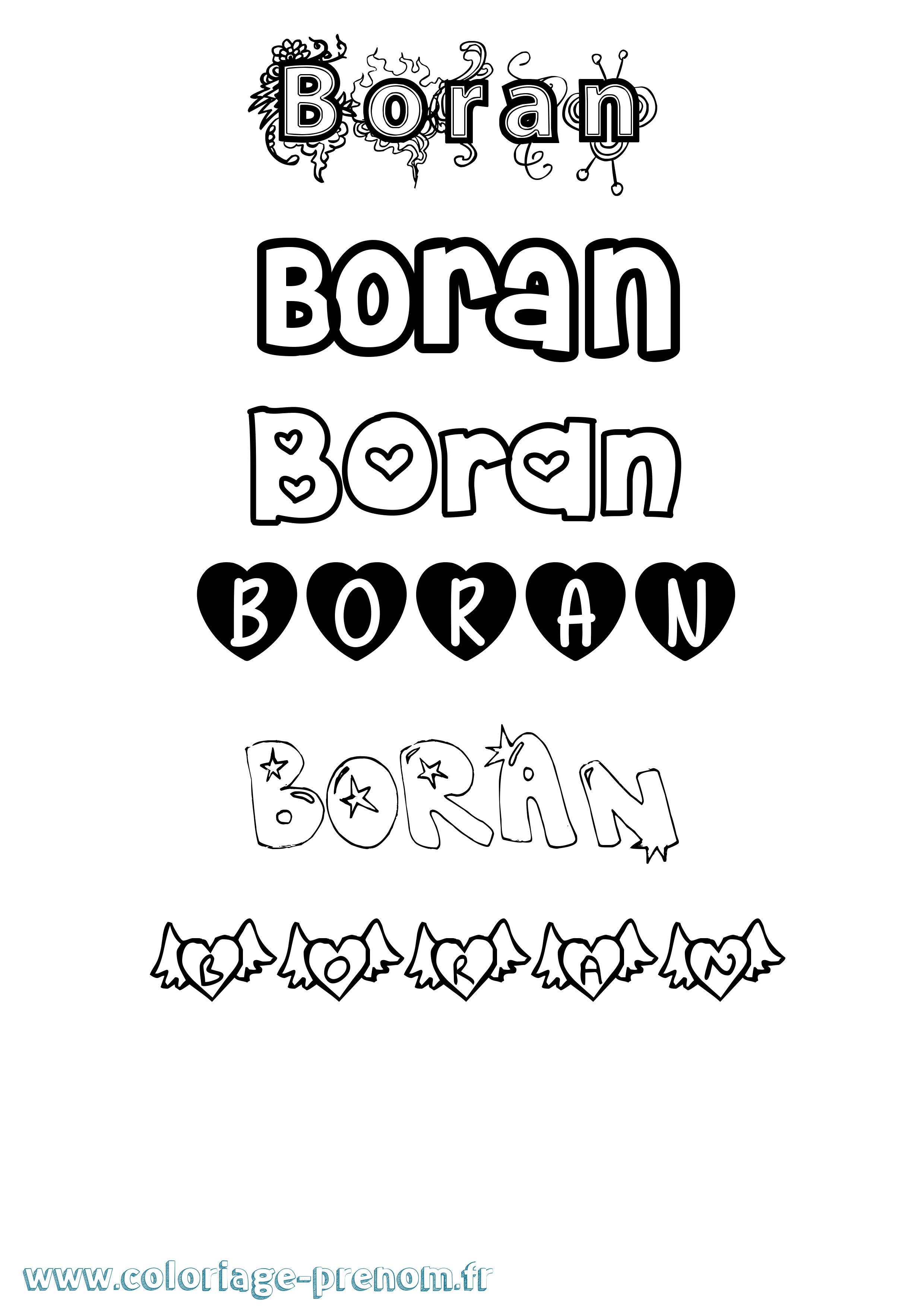 Coloriage prénom Boran Girly