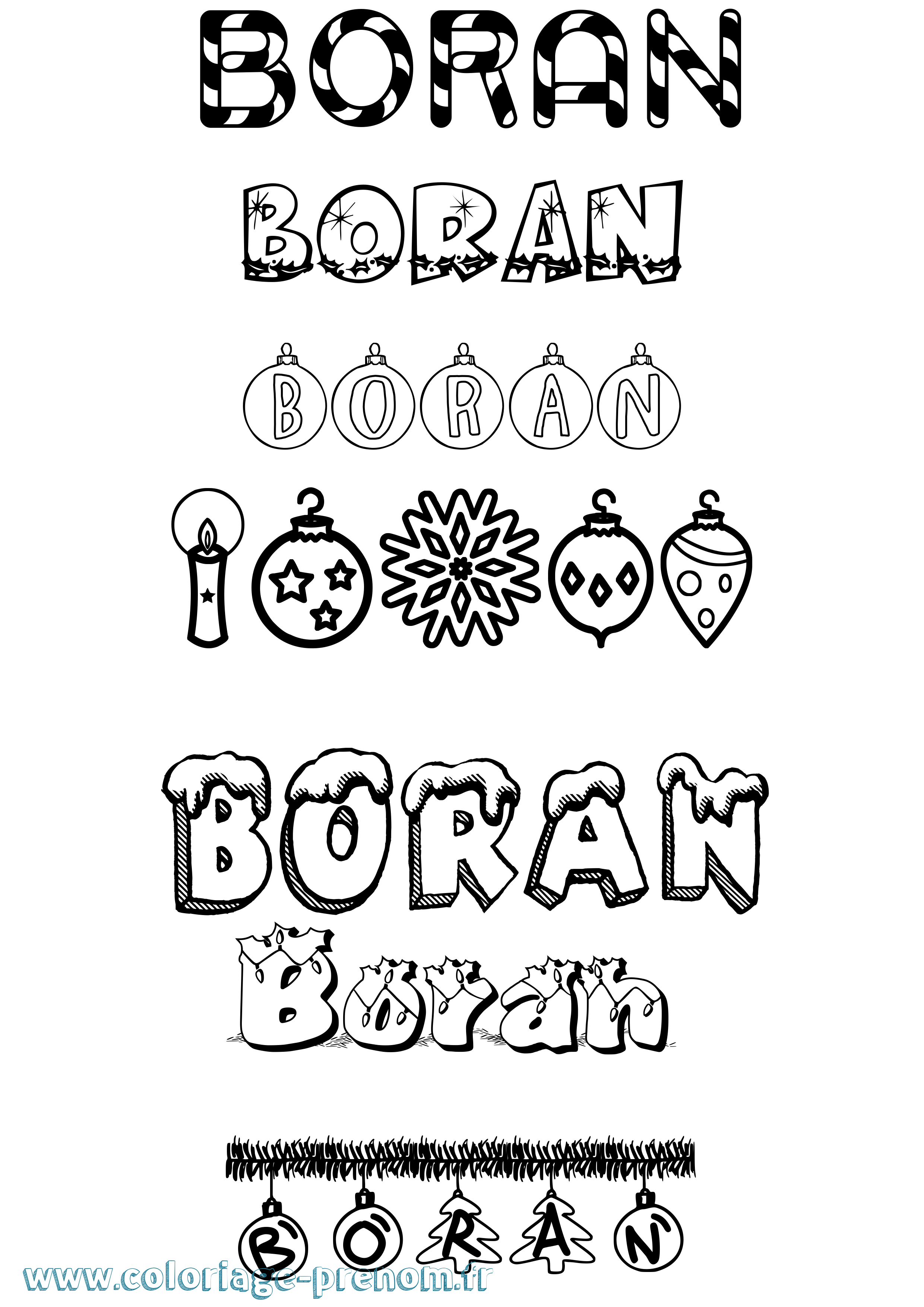 Coloriage prénom Boran Noël