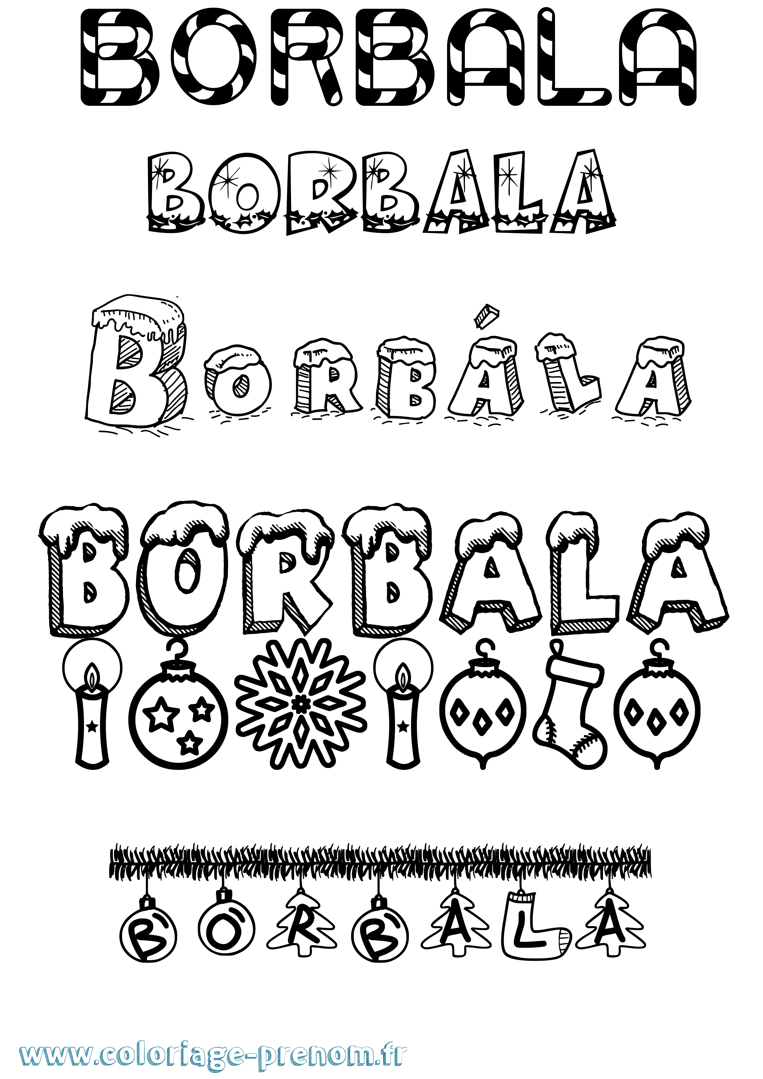Coloriage prénom Borbála Noël