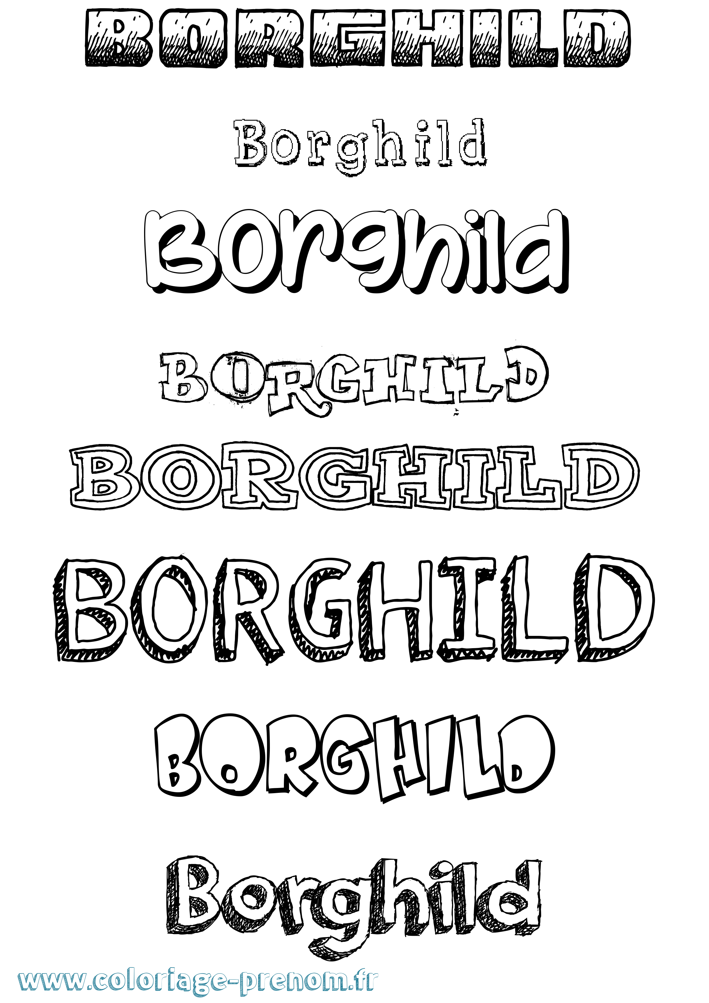 Coloriage prénom Borghild Dessiné