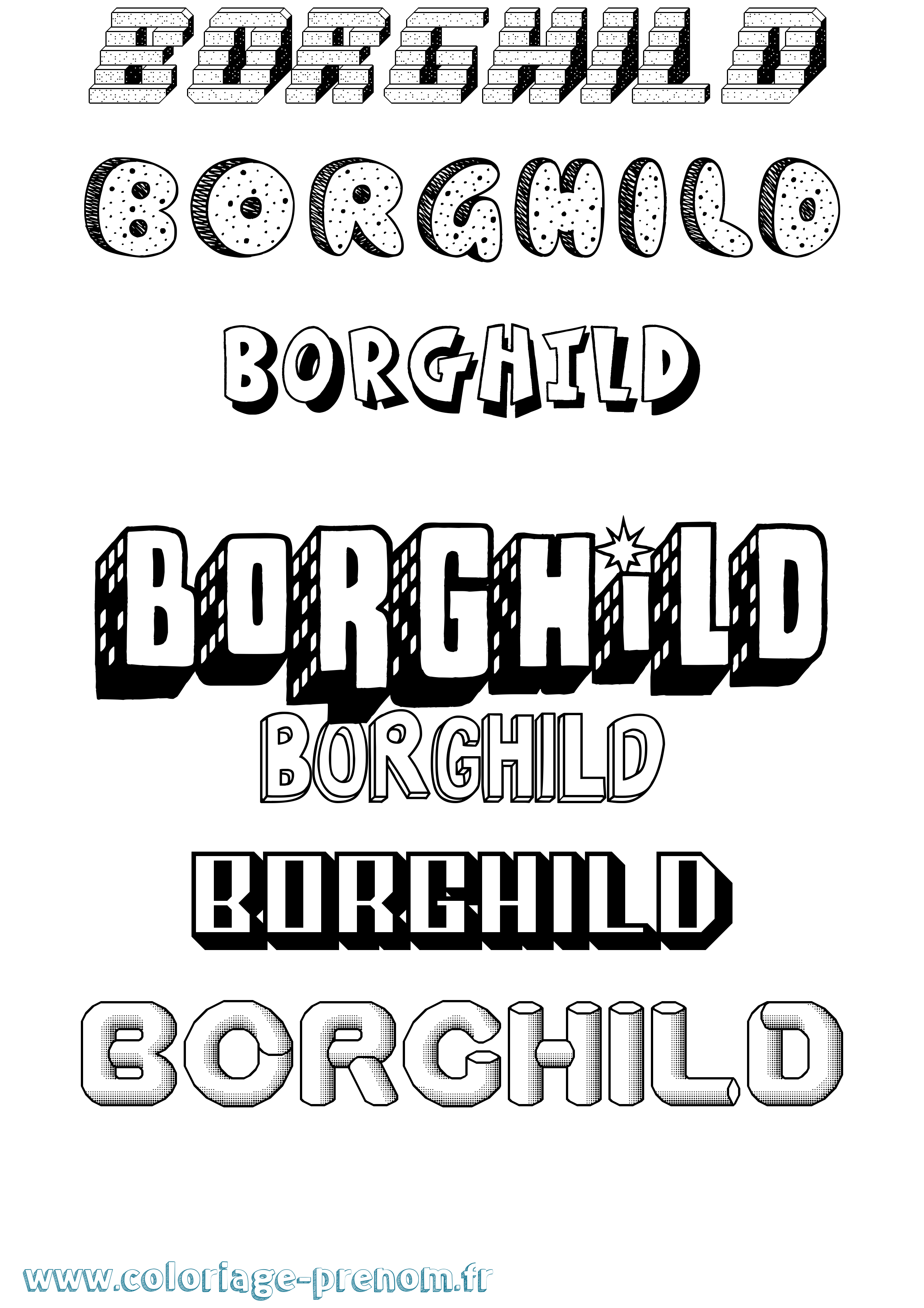 Coloriage prénom Borghild Effet 3D