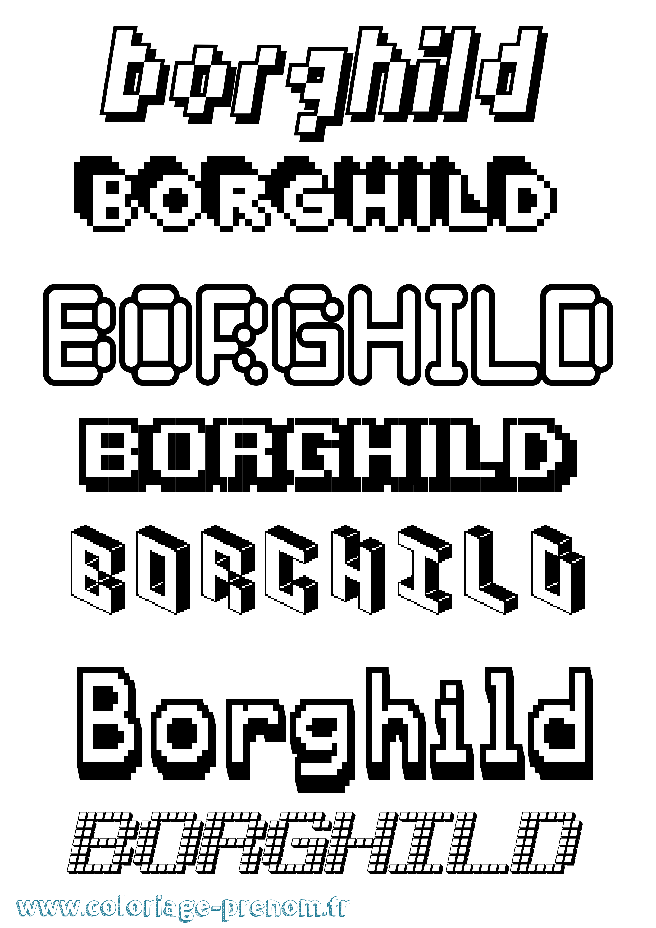 Coloriage prénom Borghild Pixel