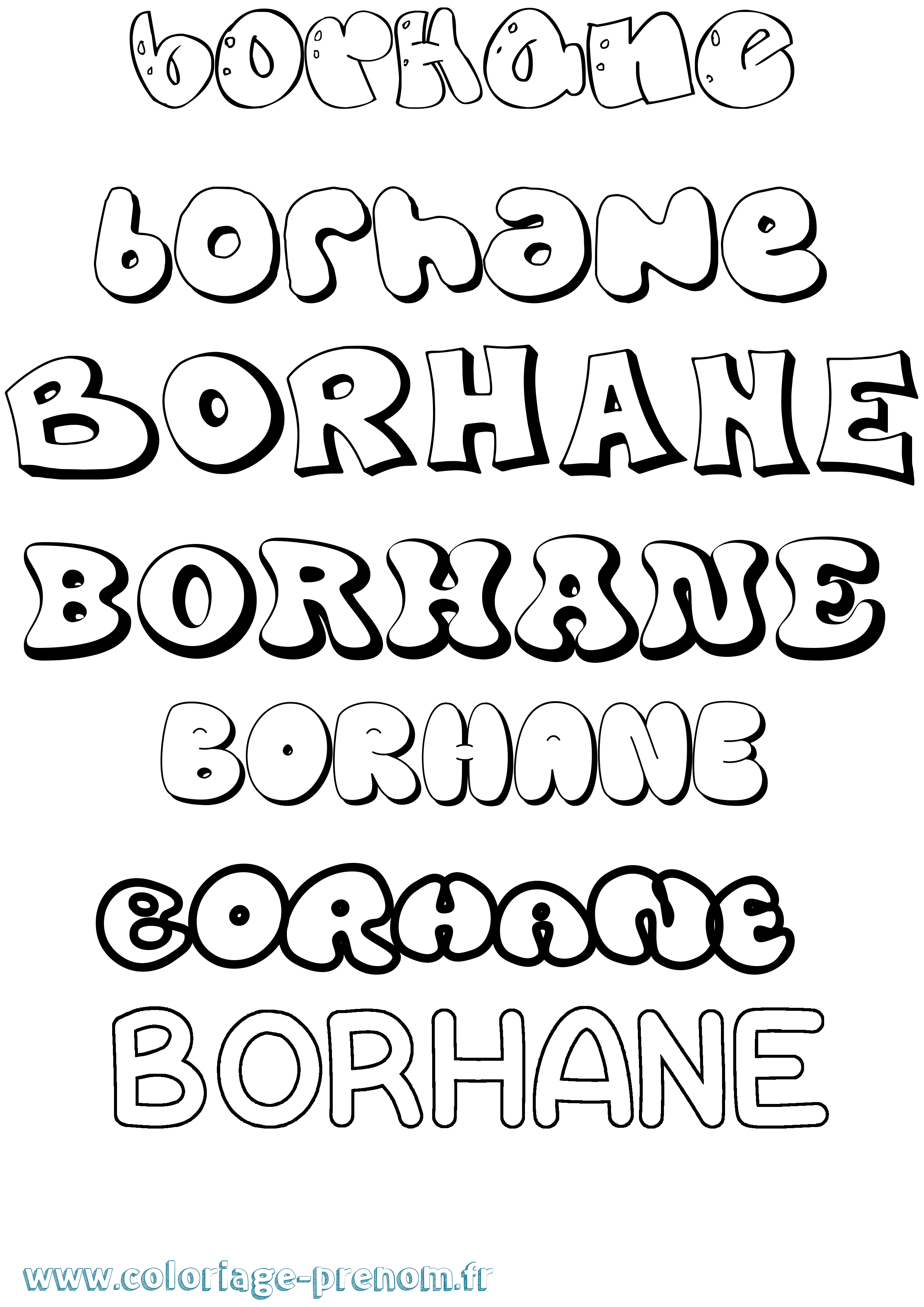 Coloriage prénom Borhane Bubble