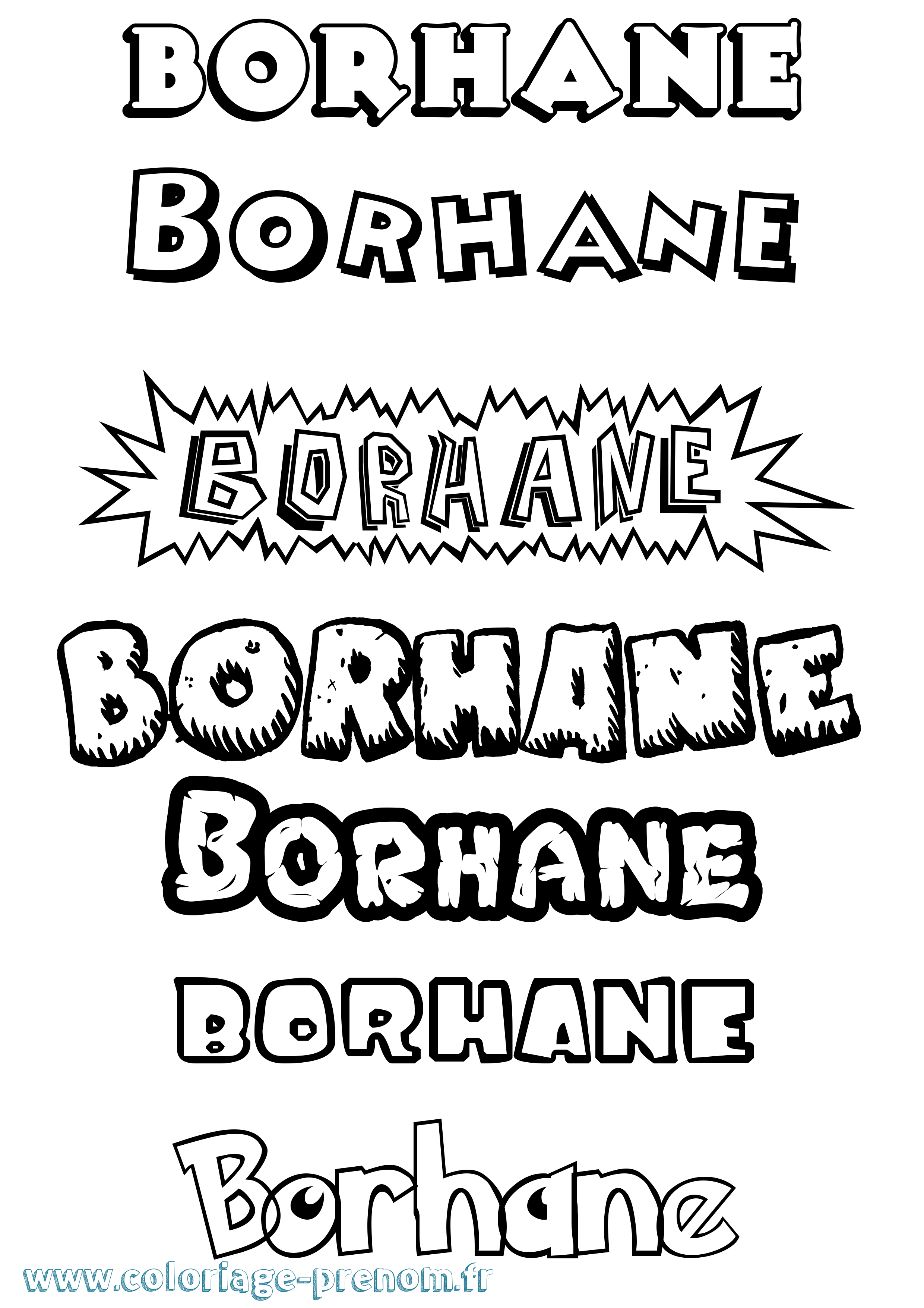 Coloriage Borhane Dessin Animé Coloriage prénom Borhane Dessin Animé