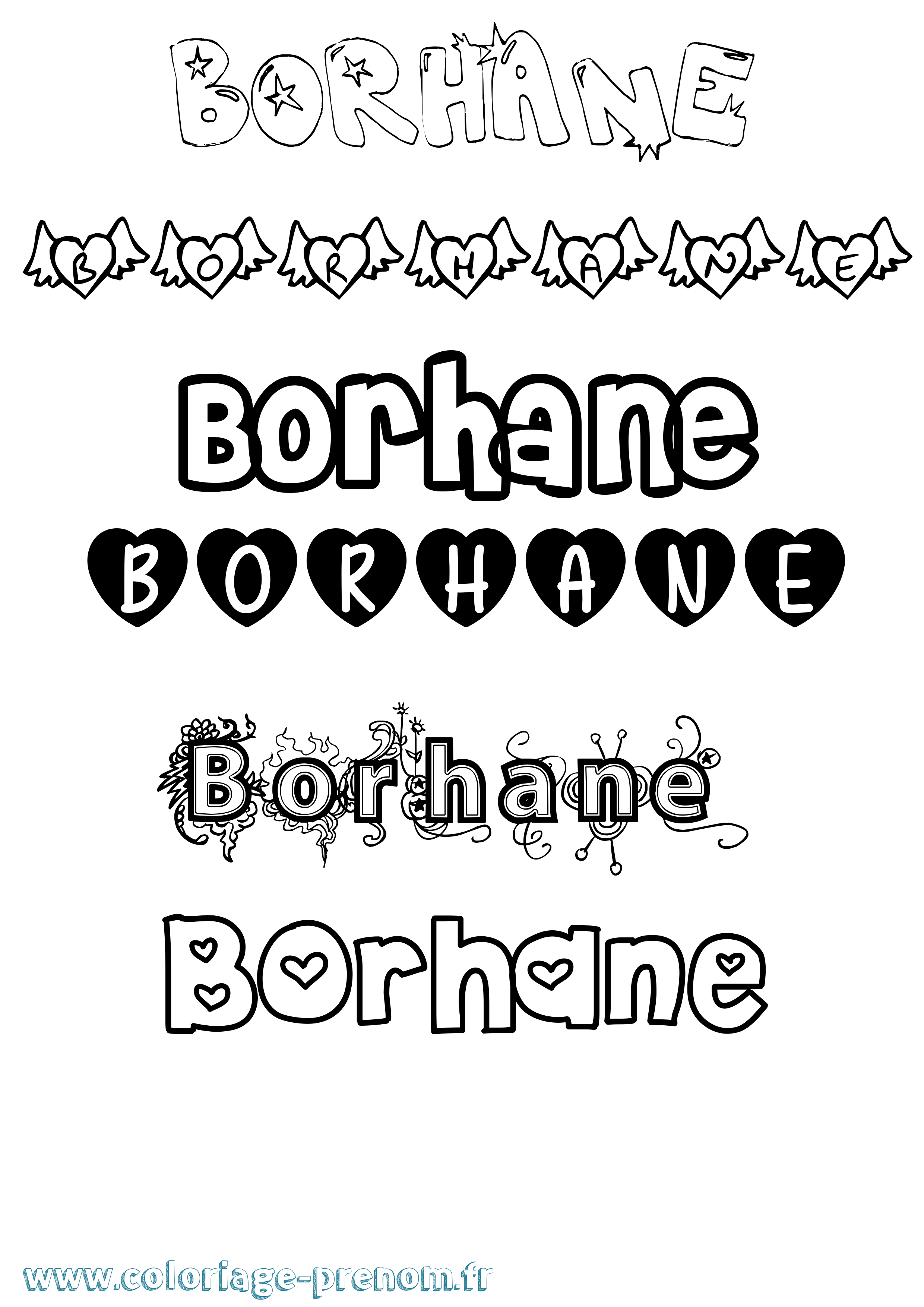 Coloriage Borhane Girly Coloriage prénom Borhane Girly