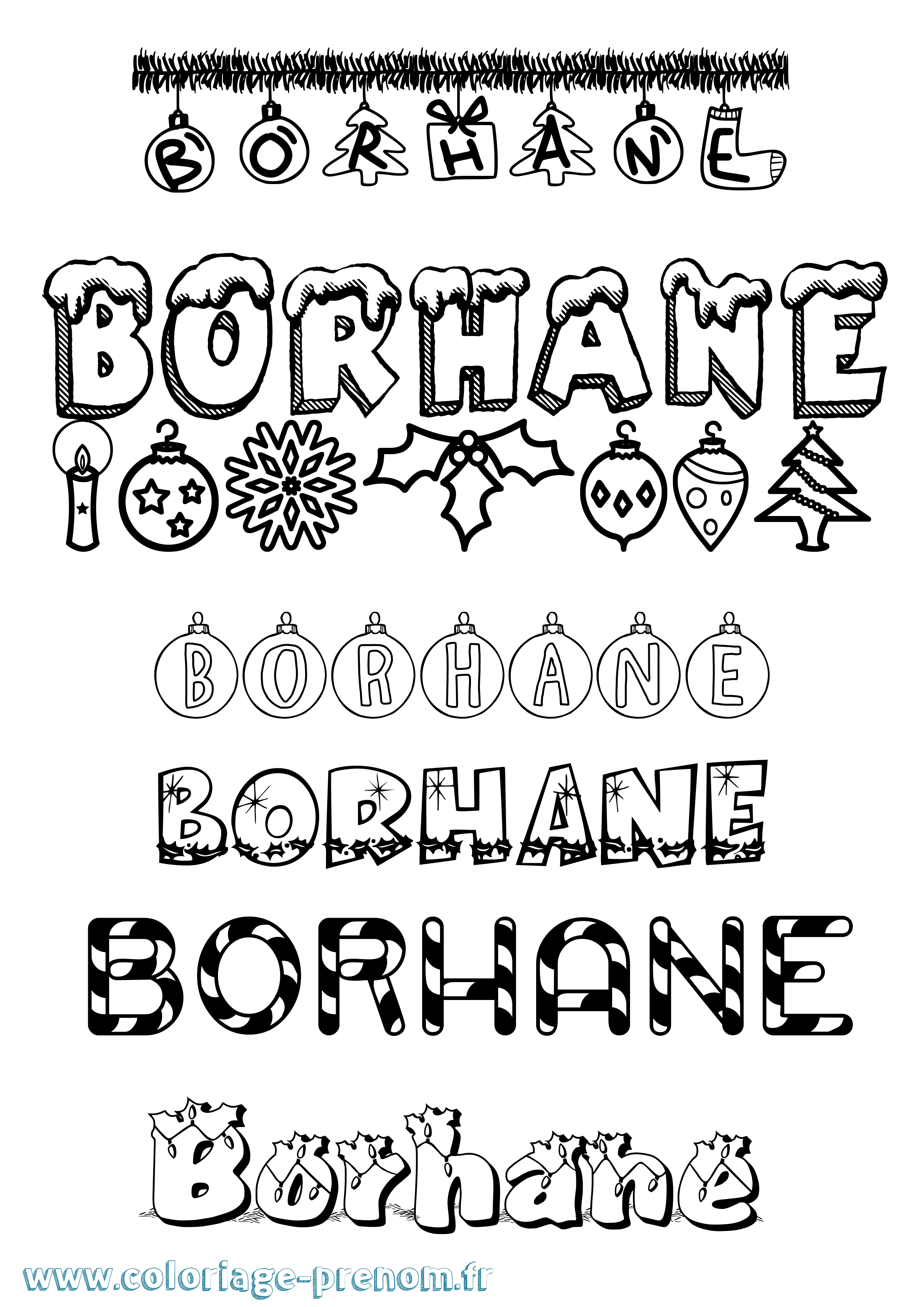 Coloriage Borhane Noël Coloriage prénom Borhane Noël