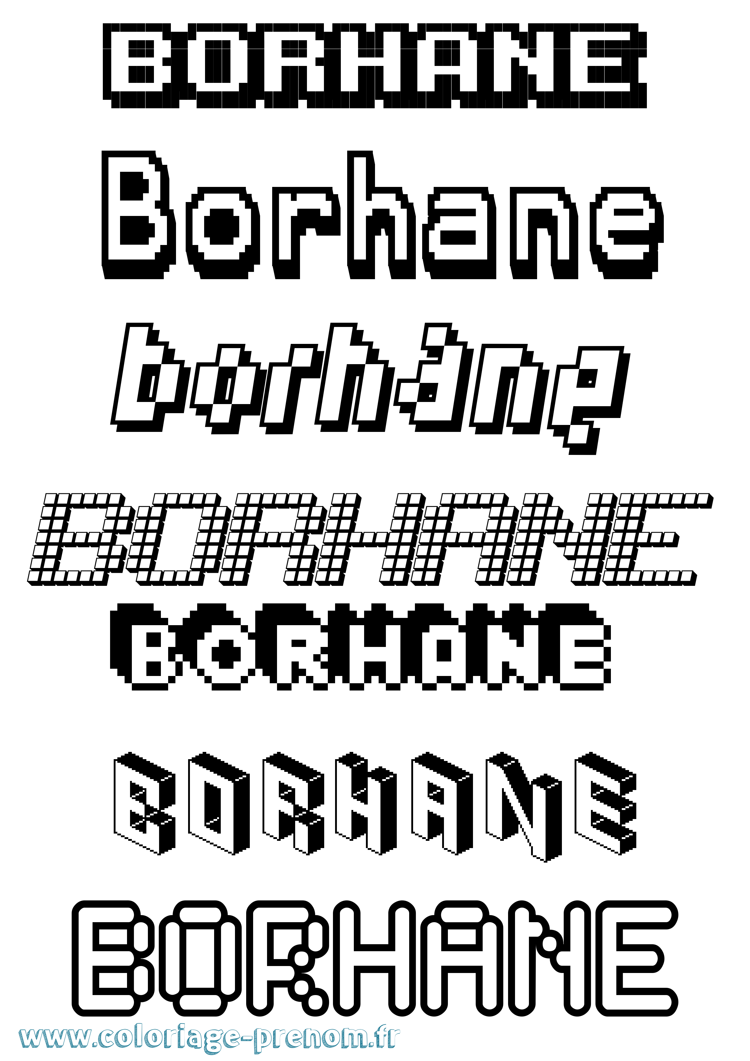 Coloriage prénom Borhane Pixel