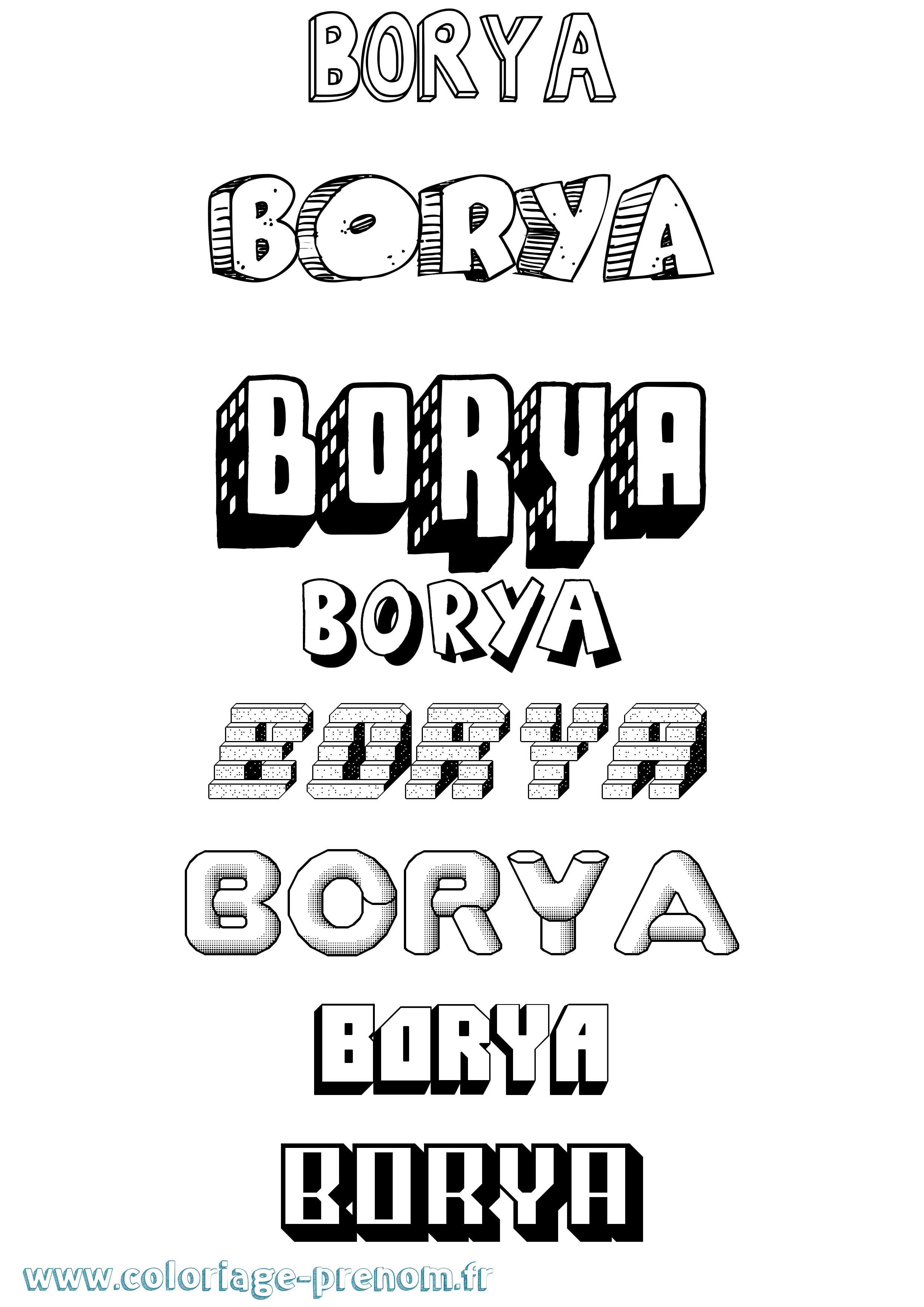 Coloriage prénom Borya Effet 3D