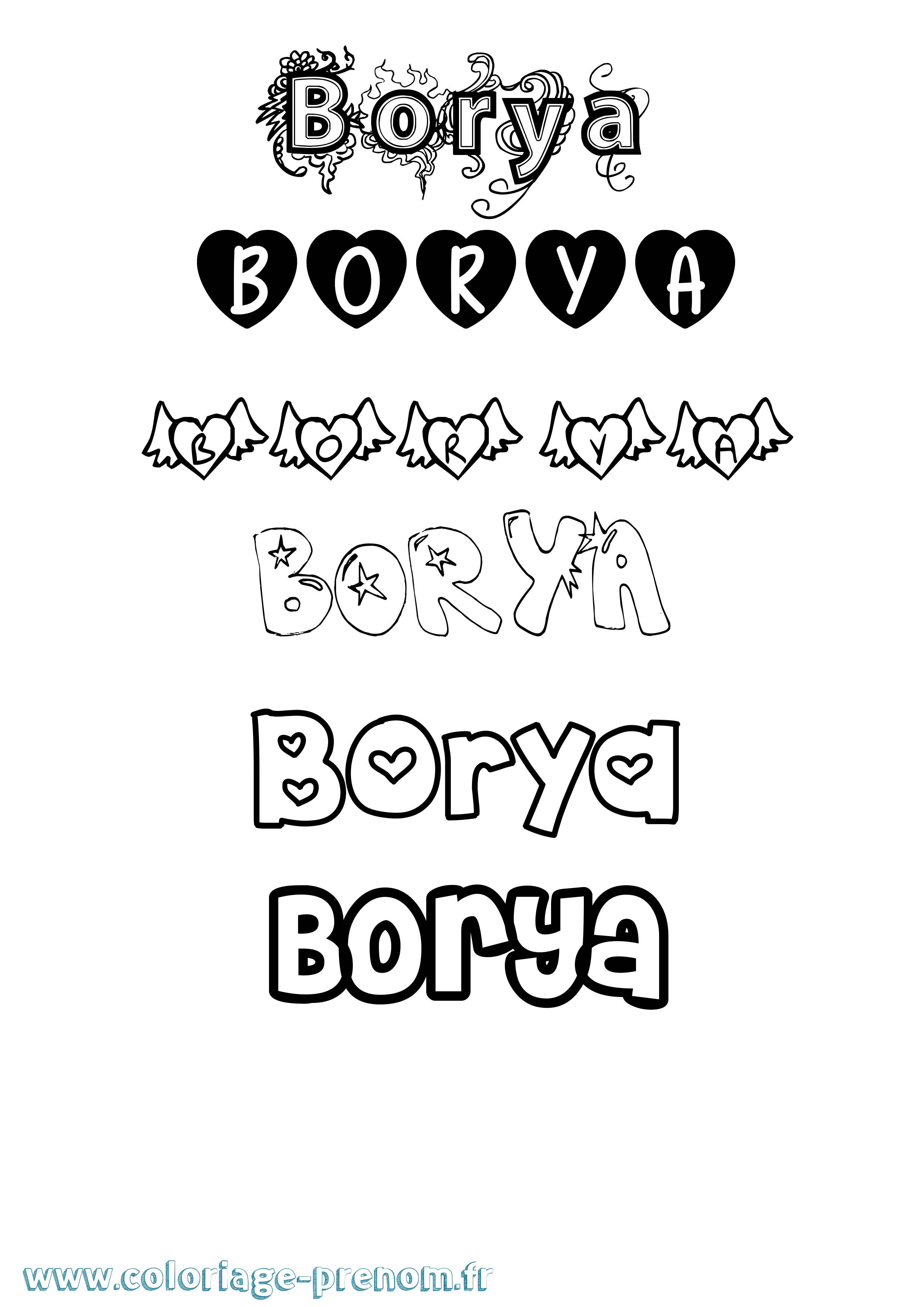 Coloriage prénom Borya Girly