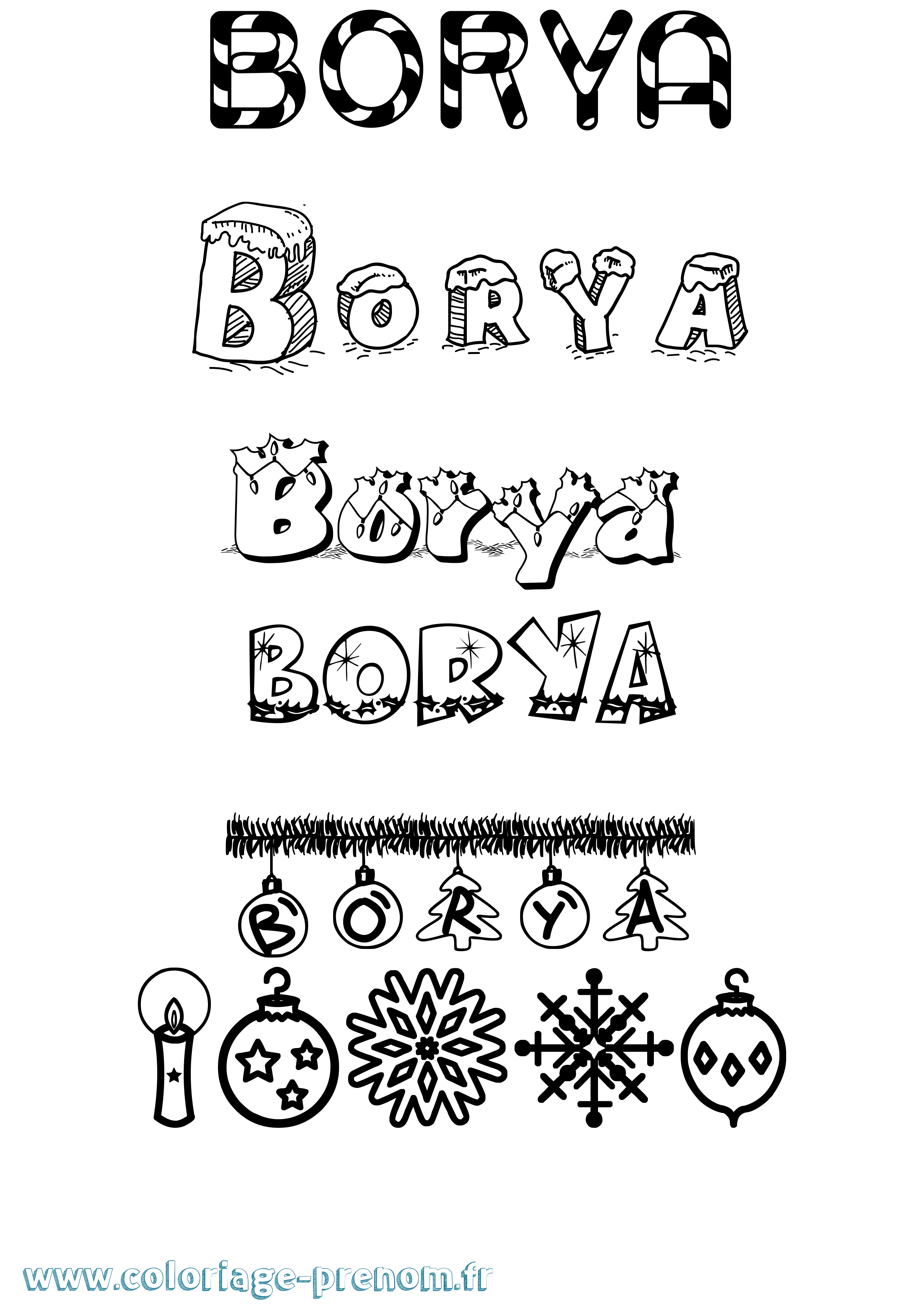 Coloriage prénom Borya Noël