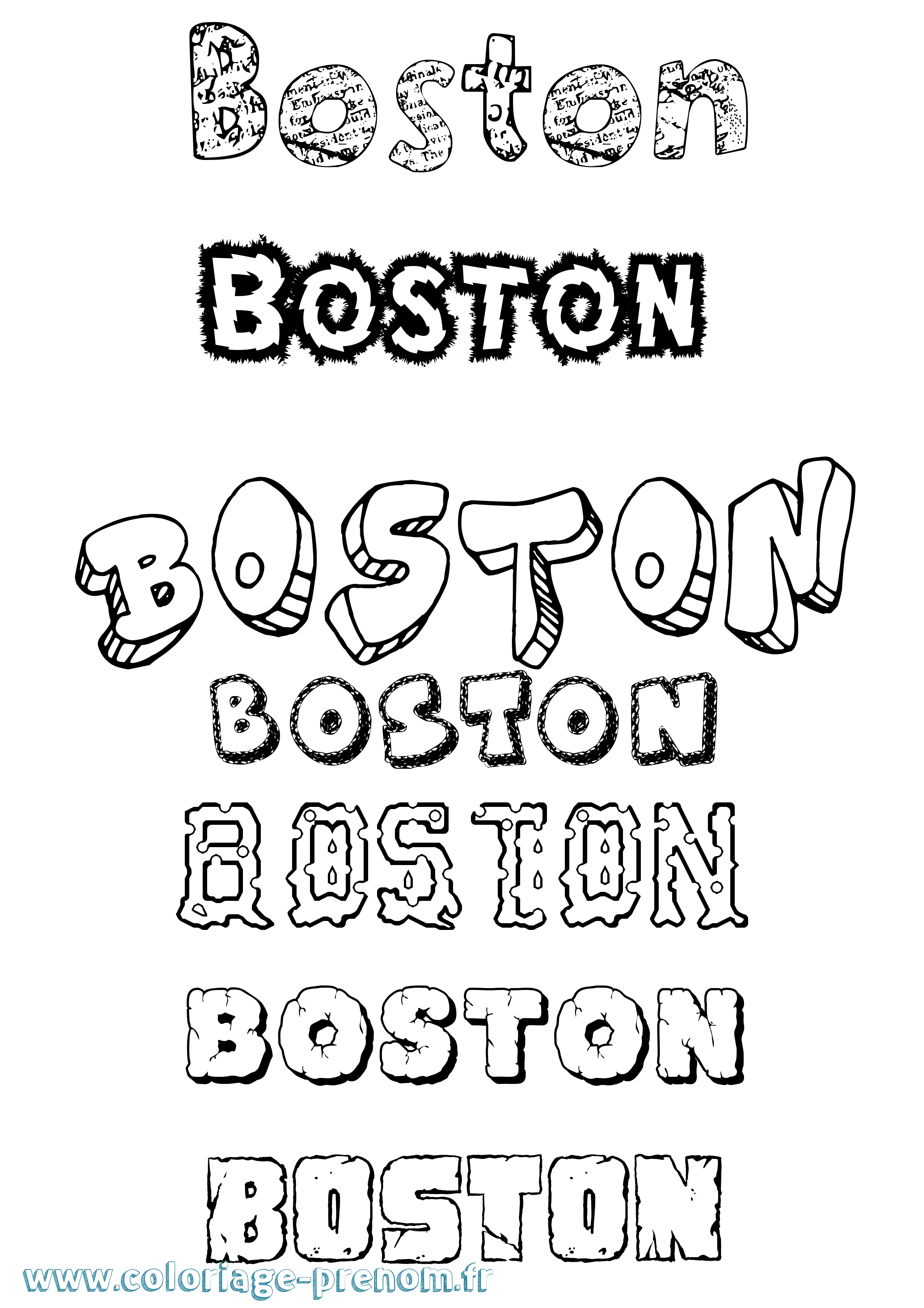 Coloriage prénom Boston Destructuré