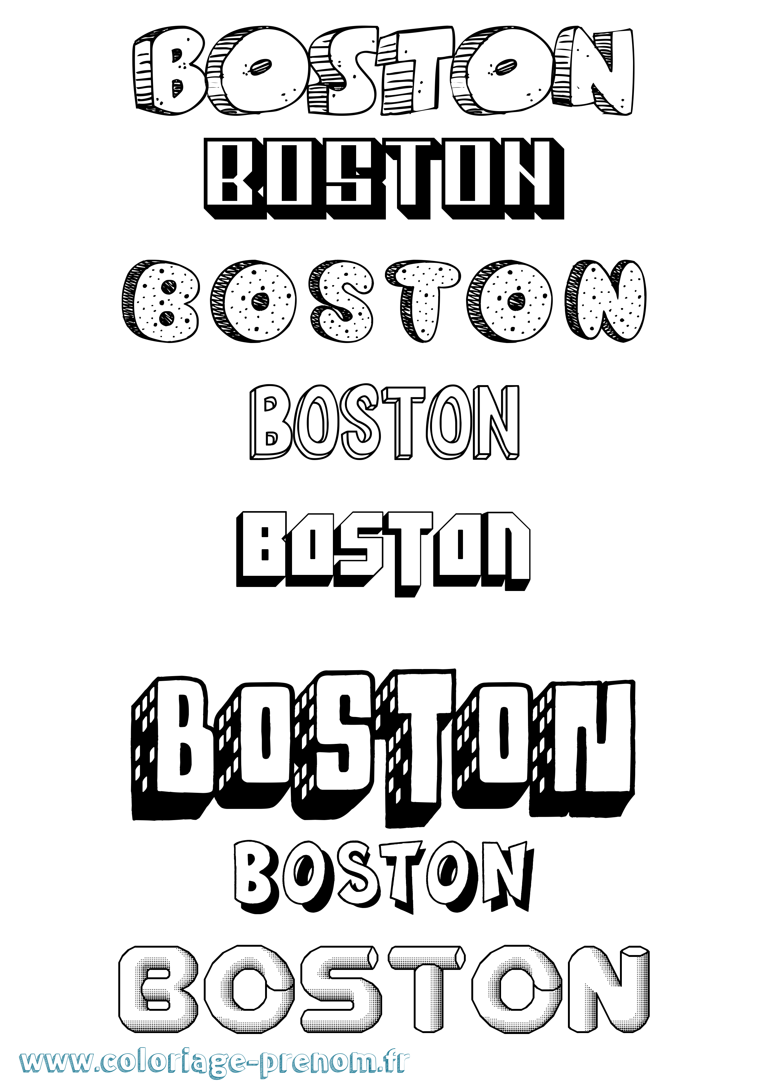 Coloriage prénom Boston Effet 3D