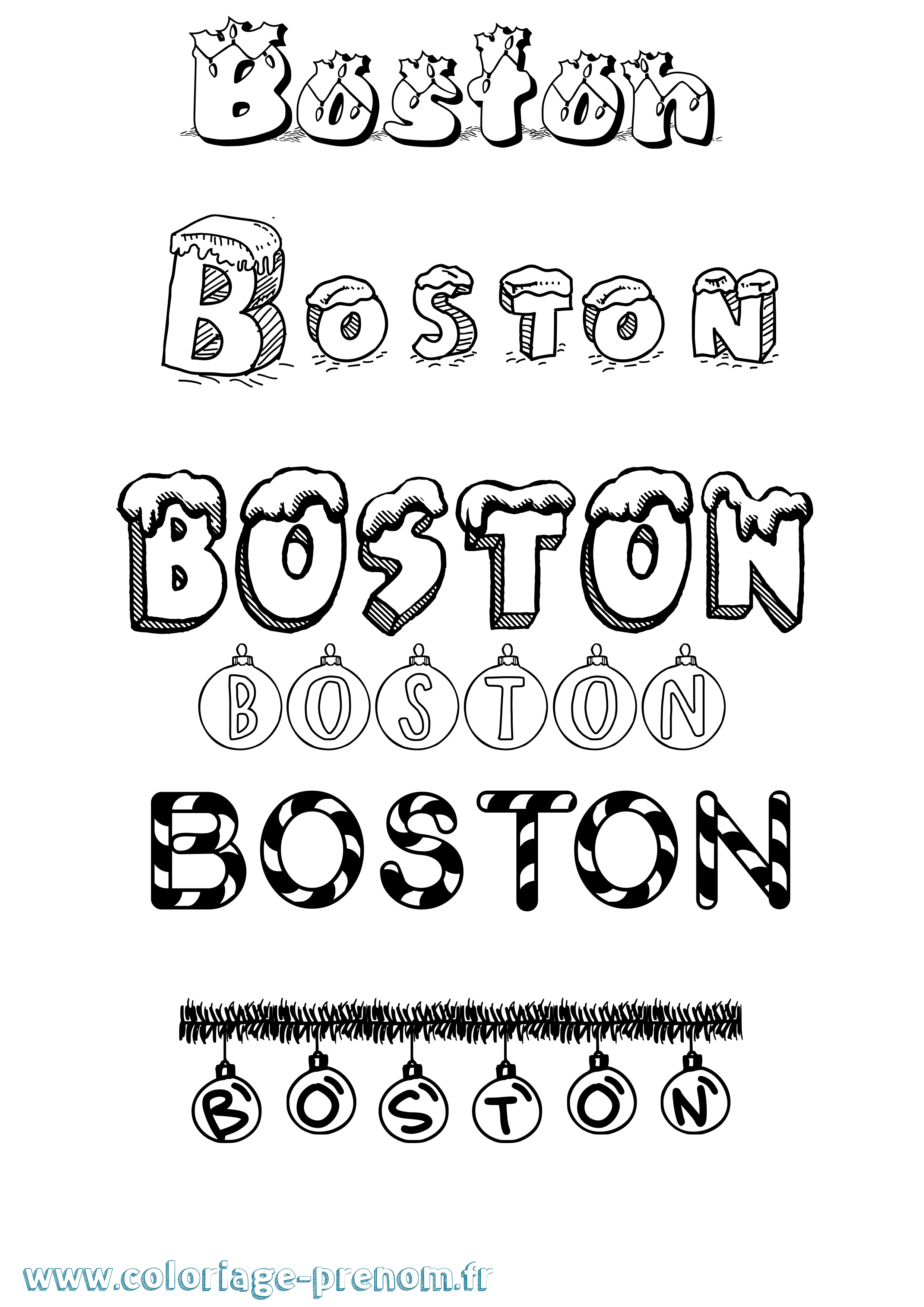 Coloriage prénom Boston Noël
