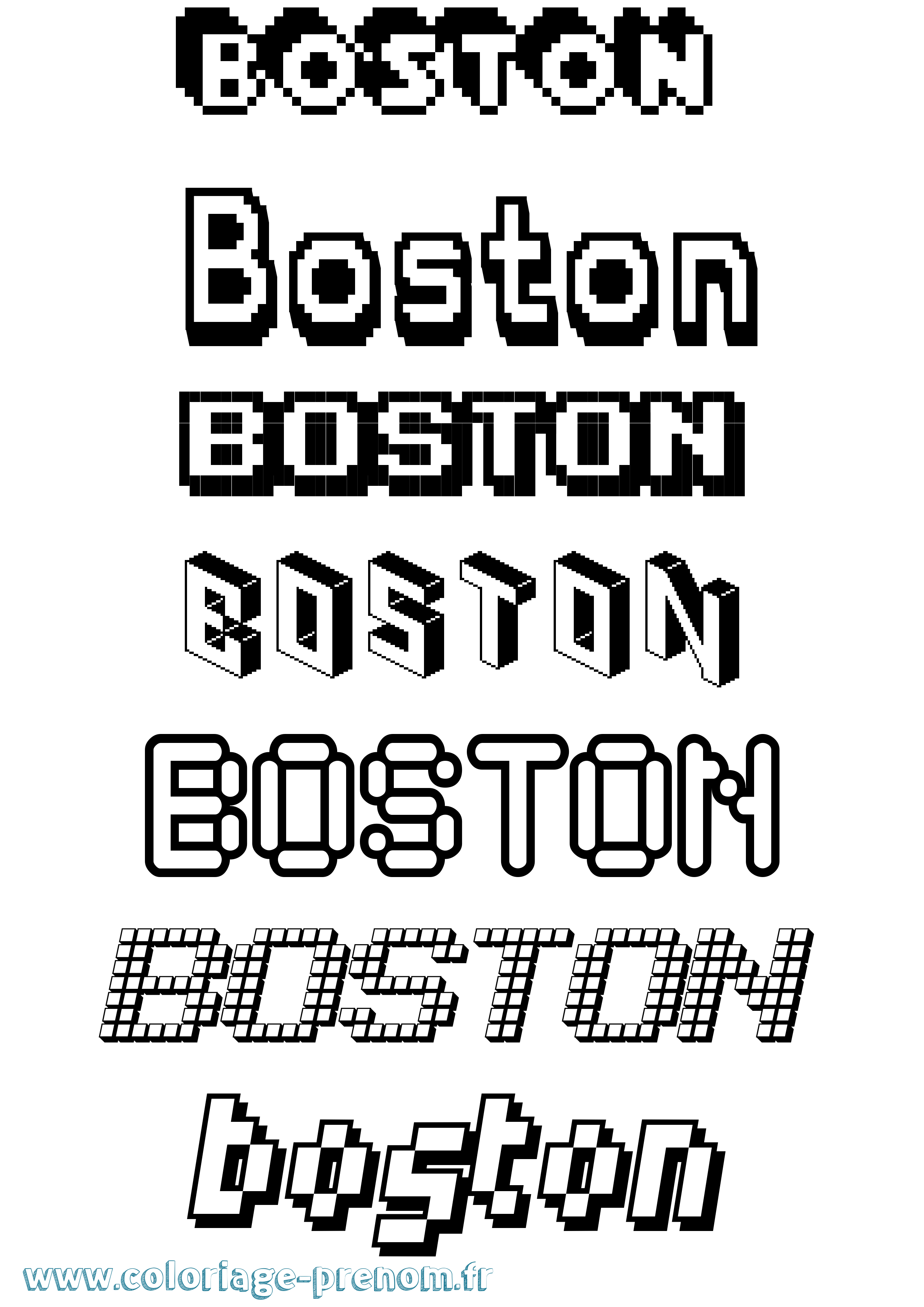 Coloriage prénom Boston Pixel