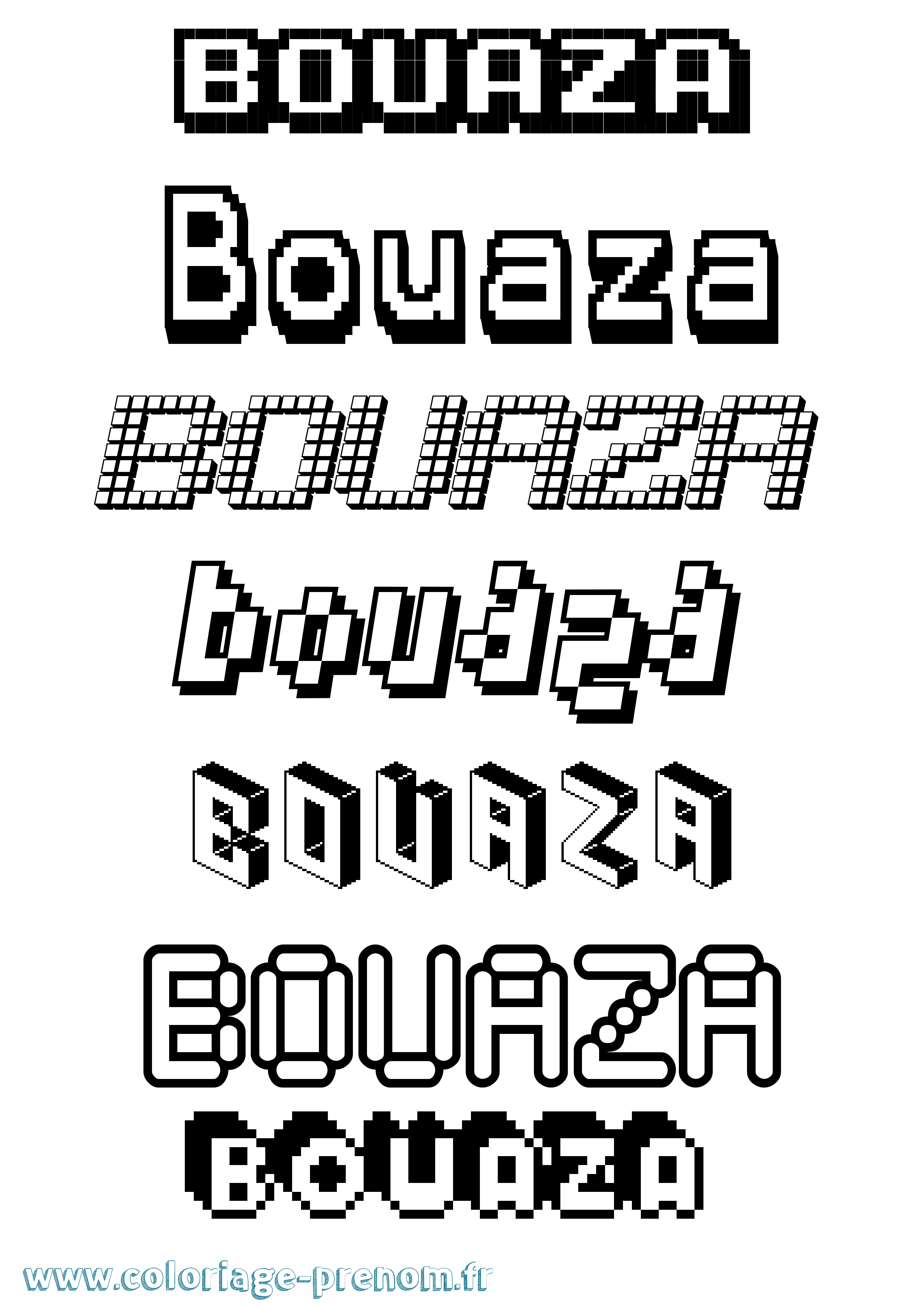 Coloriage prénom Bouaza Pixel