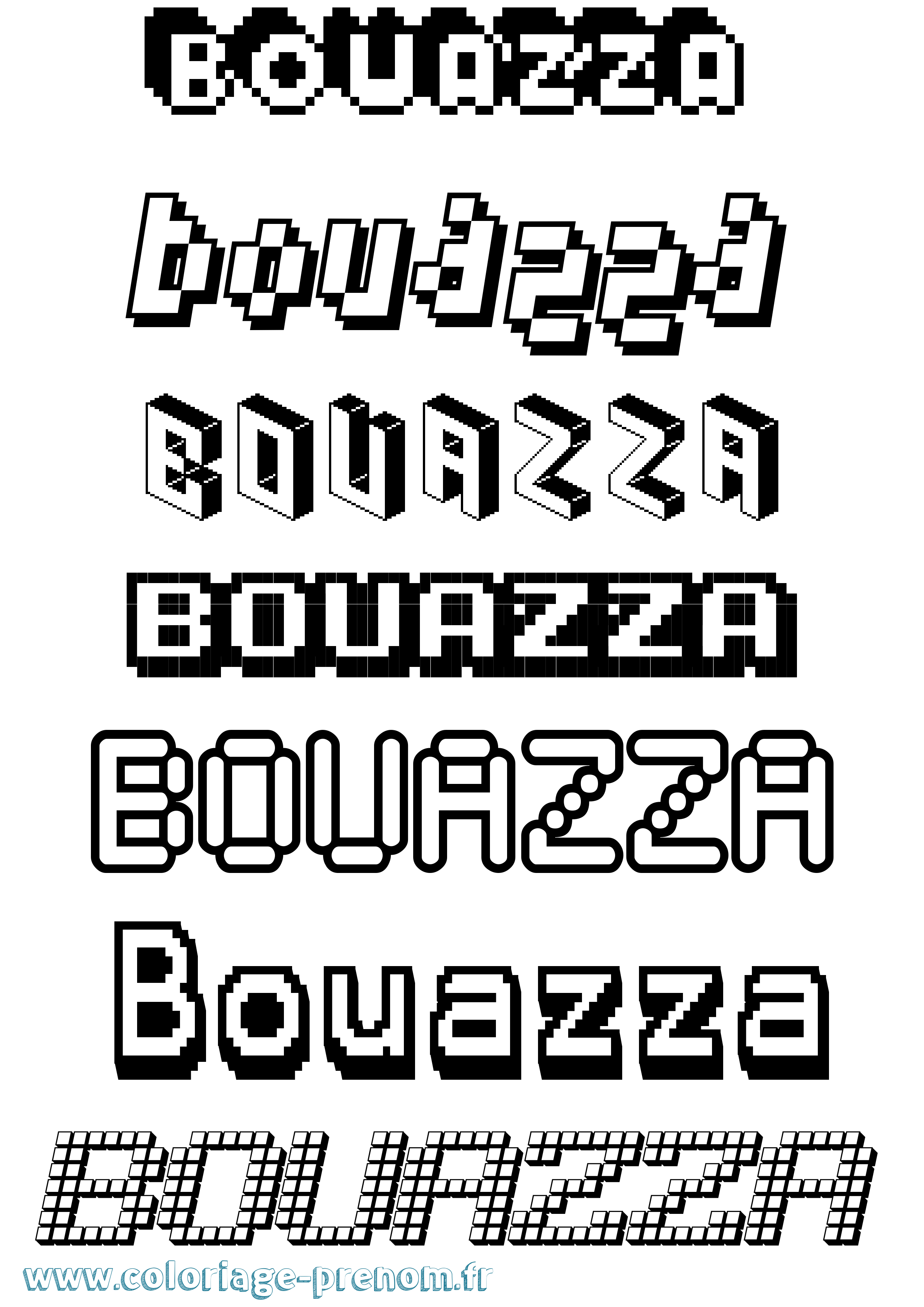 Coloriage prénom Bouazza Pixel