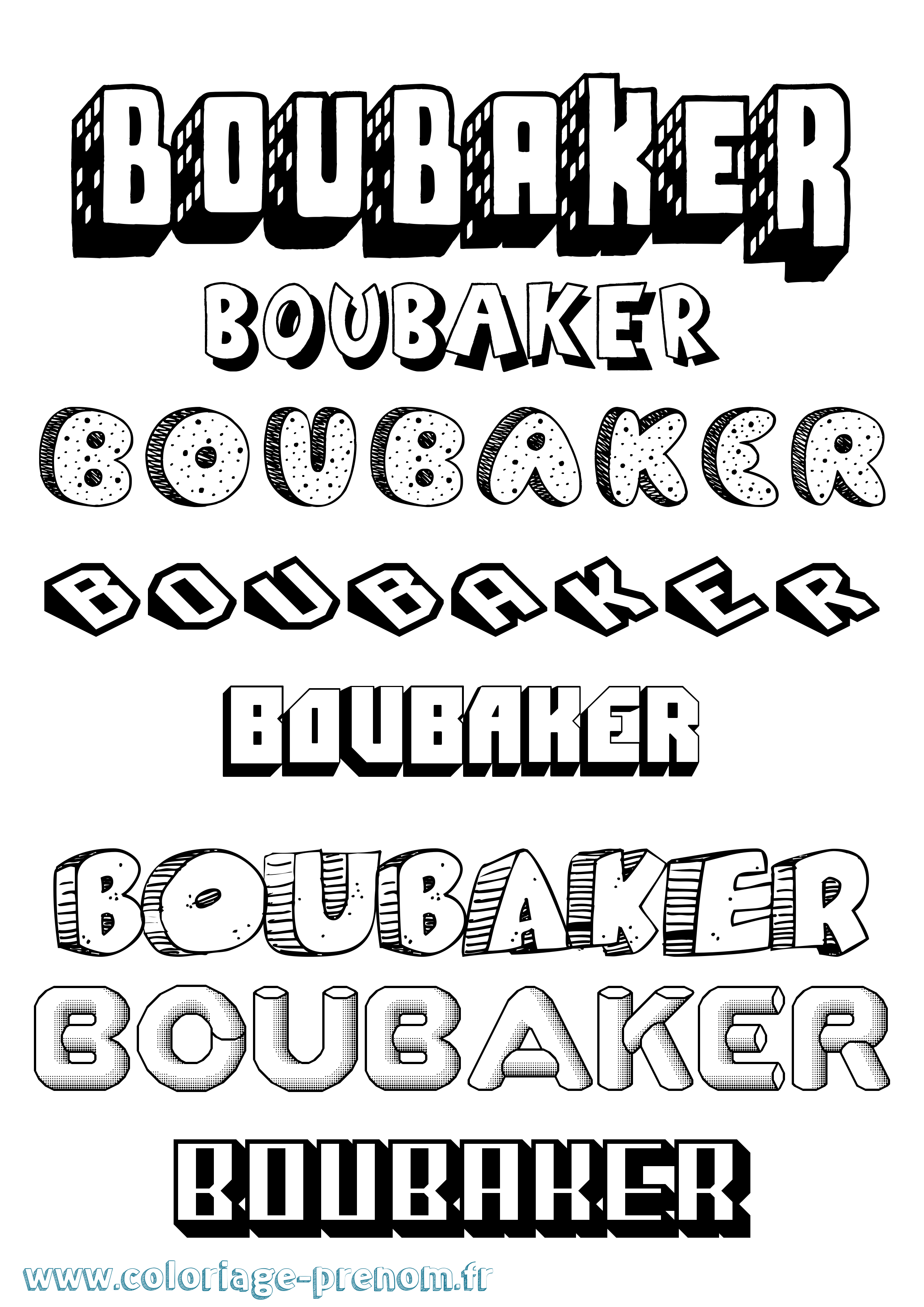 Coloriage prénom Boubaker Effet 3D