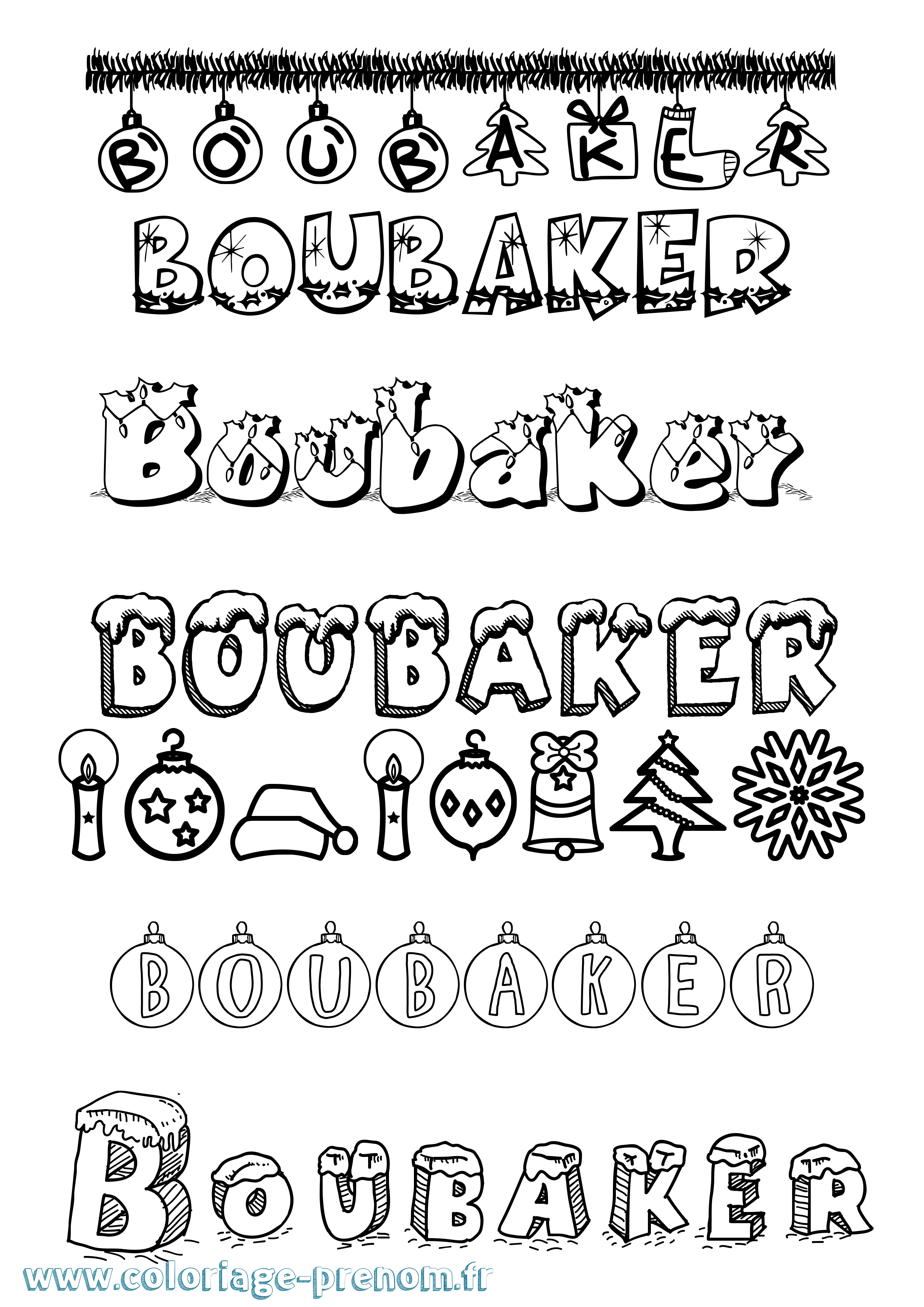Coloriage prénom Boubaker Noël
