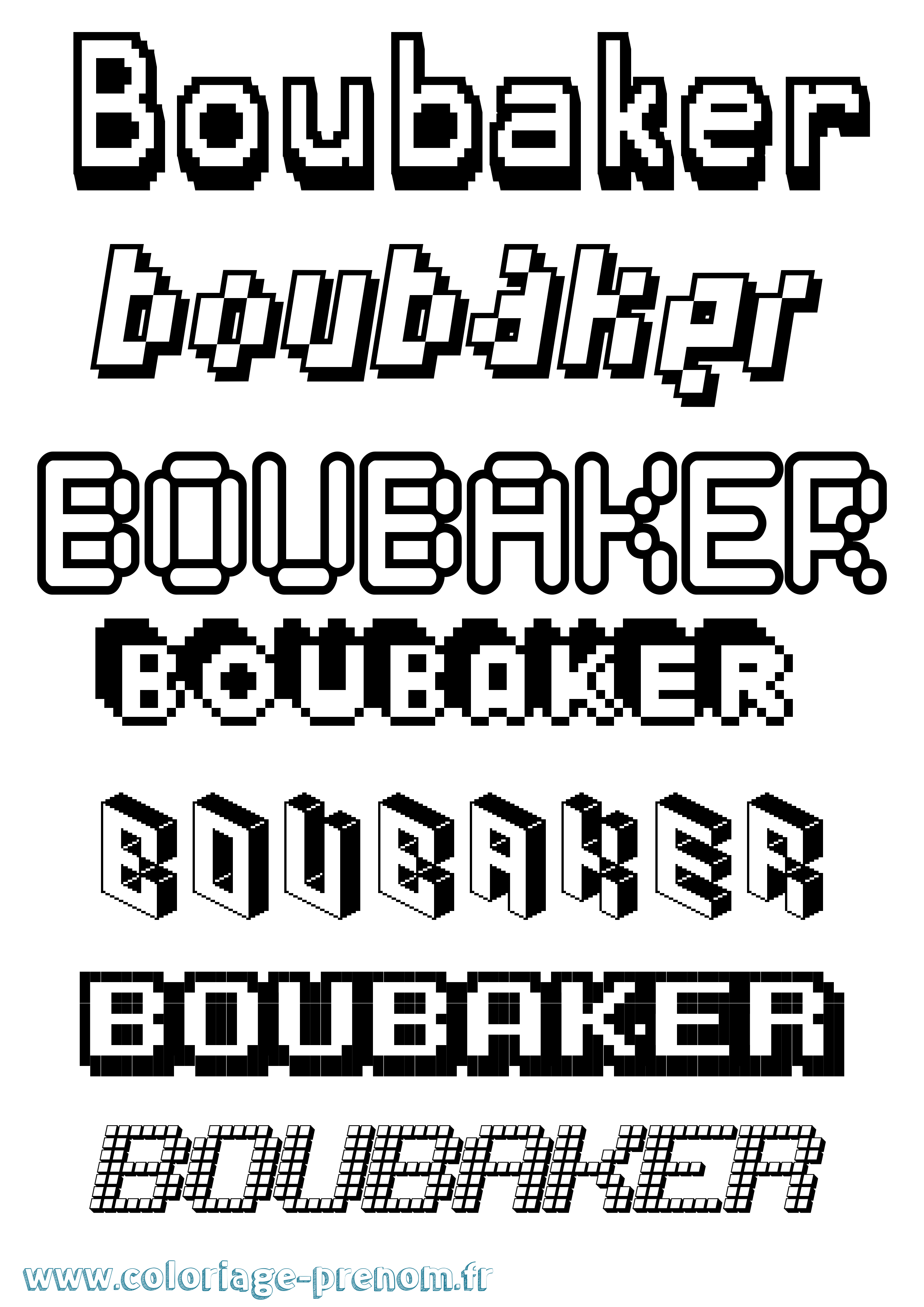 Coloriage prénom Boubaker Pixel