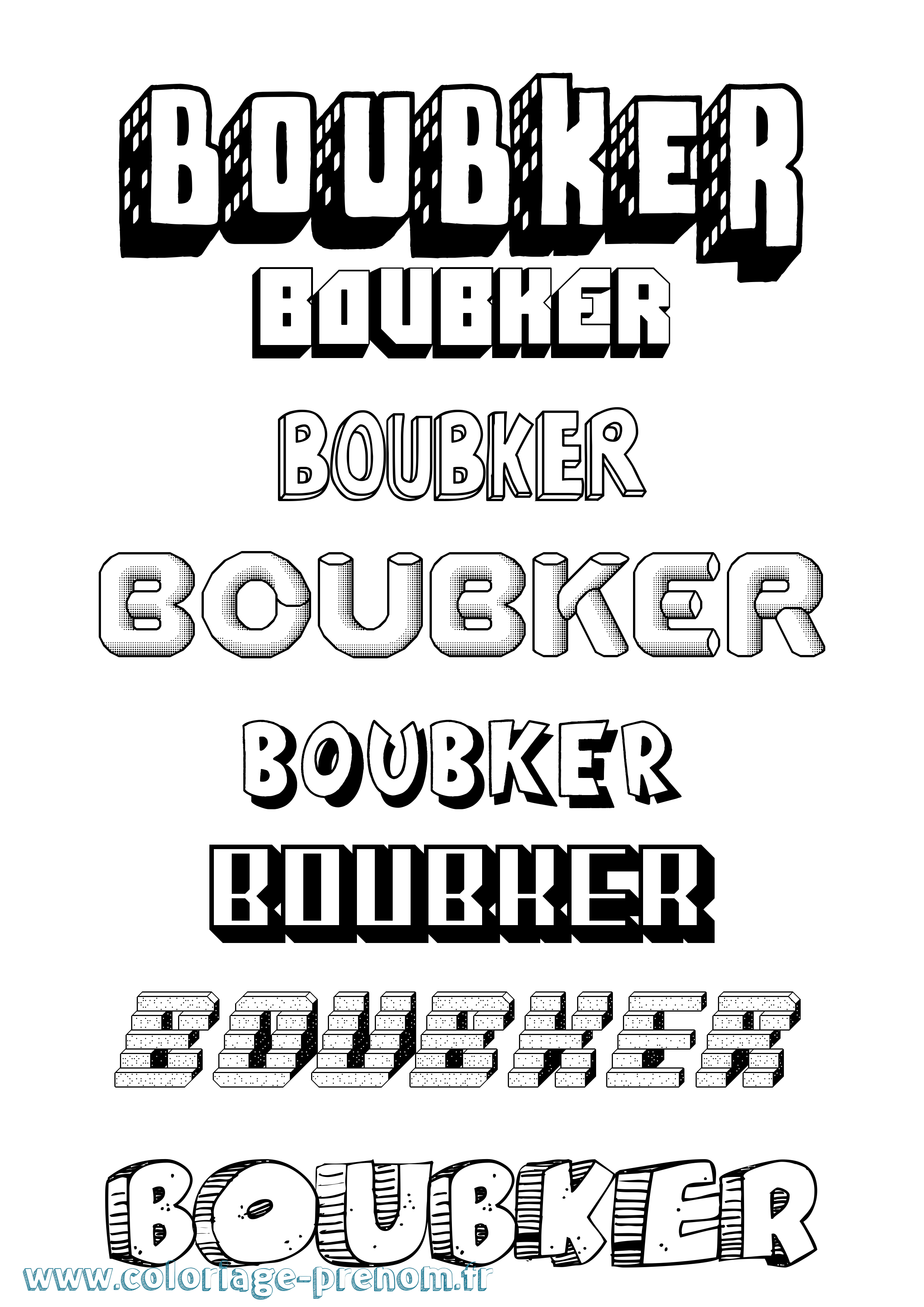 Coloriage prénom Boubker Effet 3D