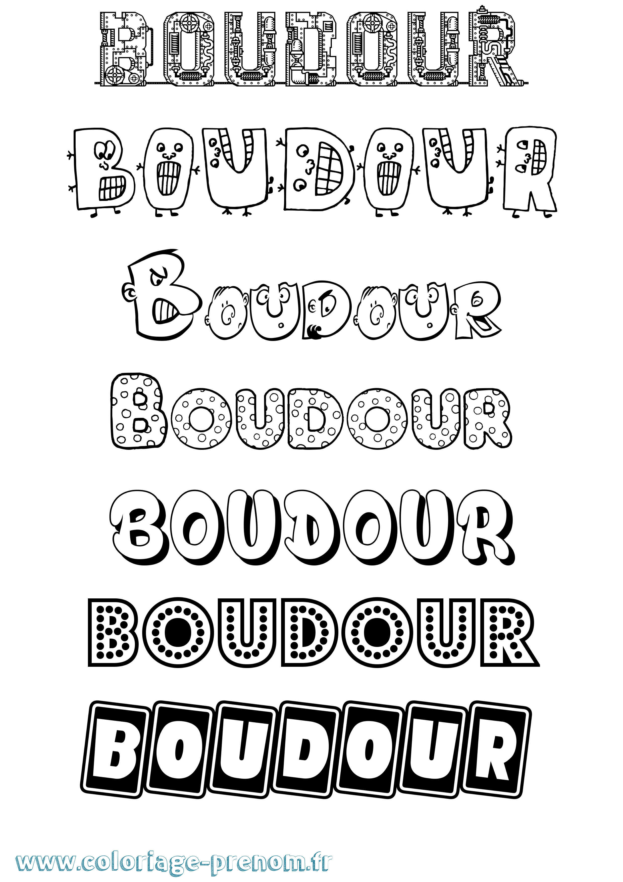 Coloriage prénom Boudour Fun
