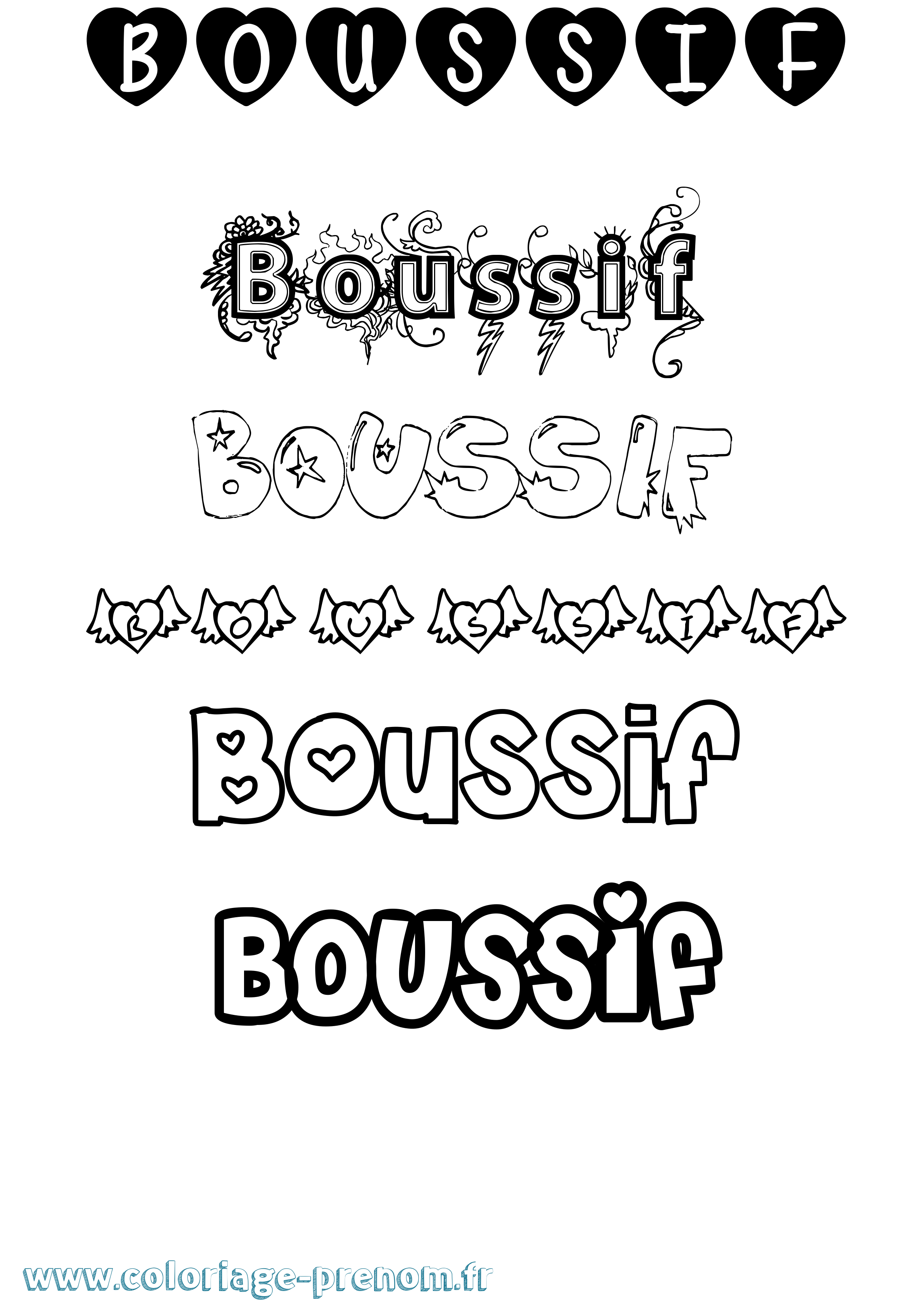 Coloriage prénom Boussif Girly