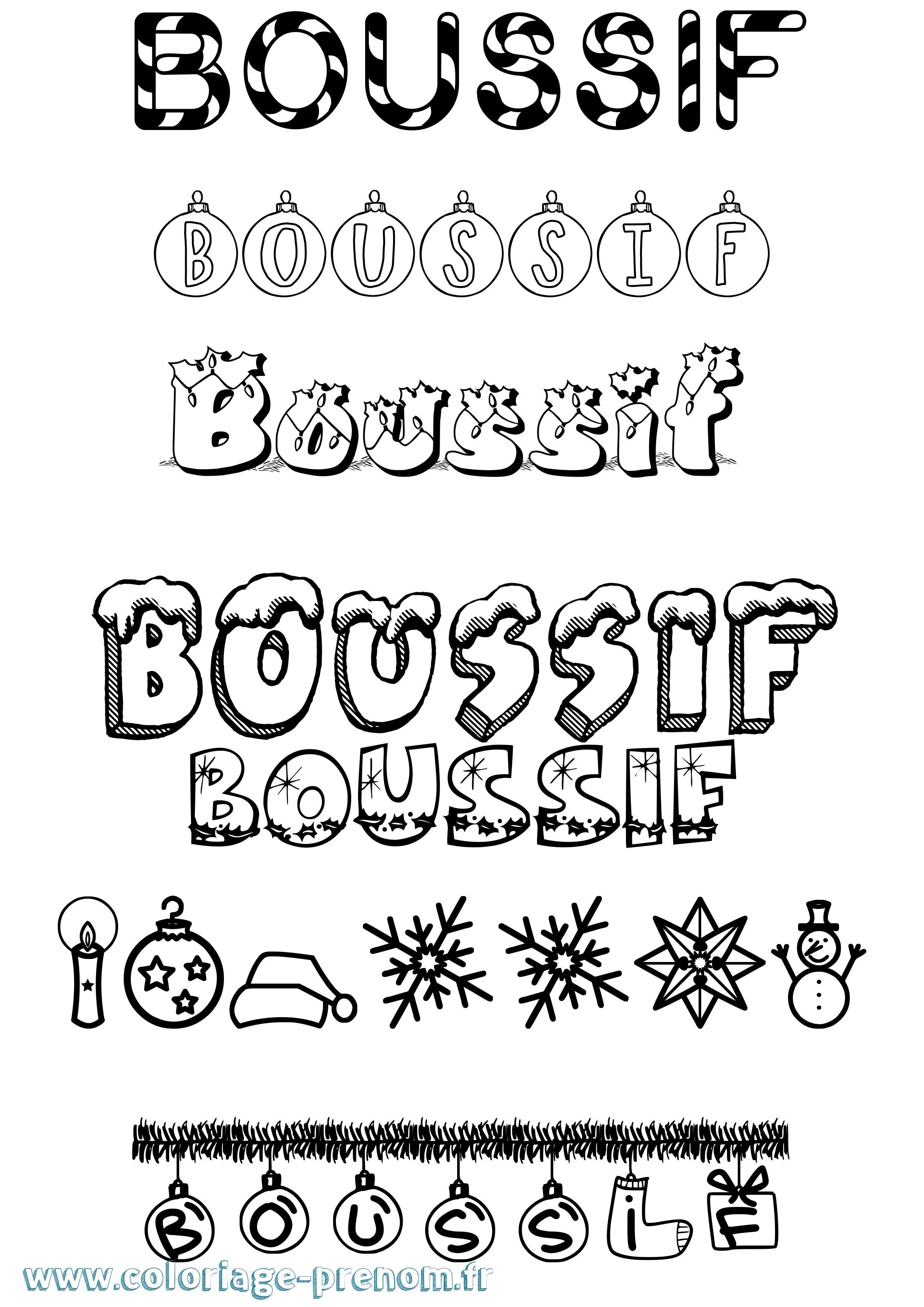 Coloriage prénom Boussif Noël
