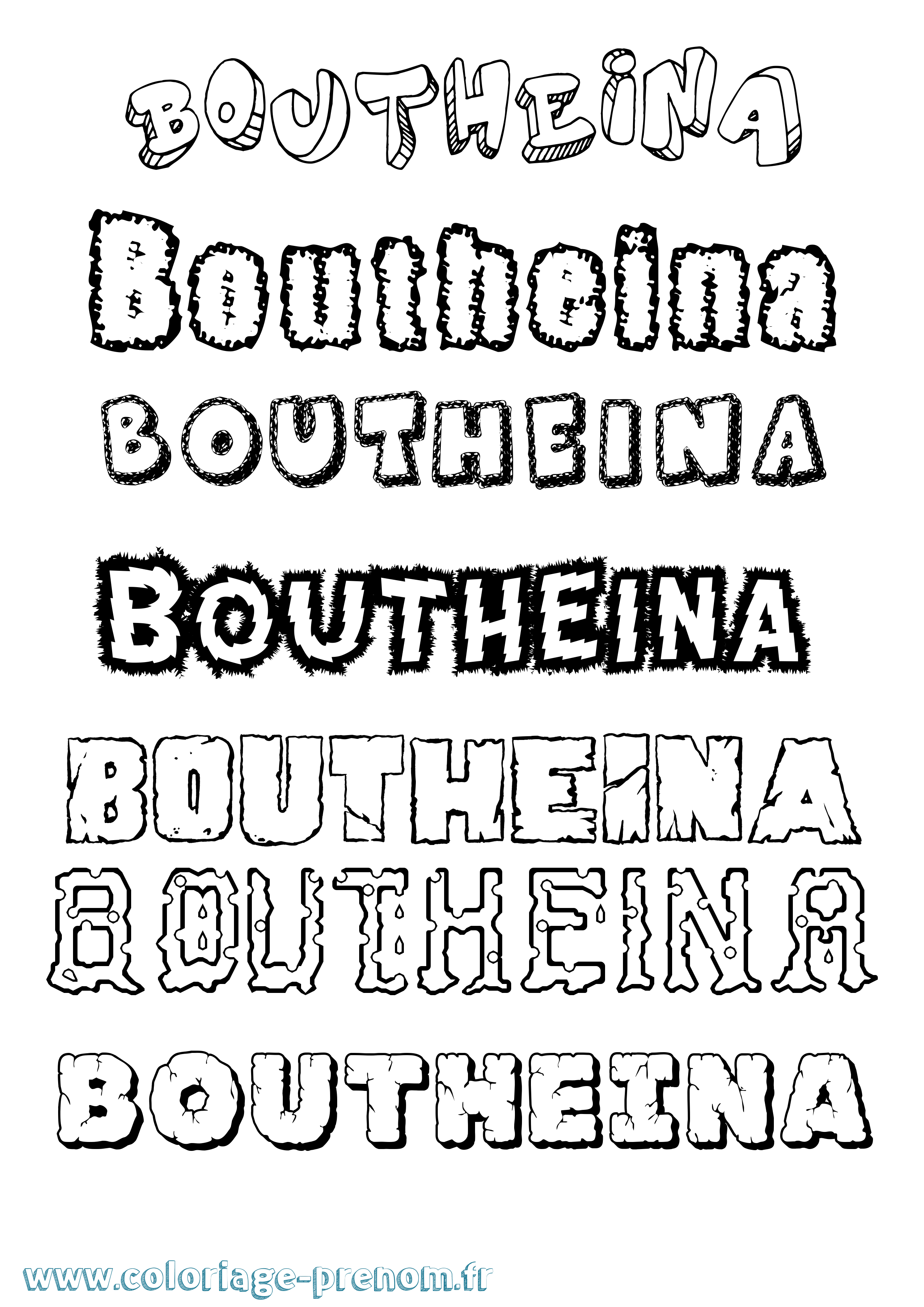 Coloriage prénom Boutheina Destructuré